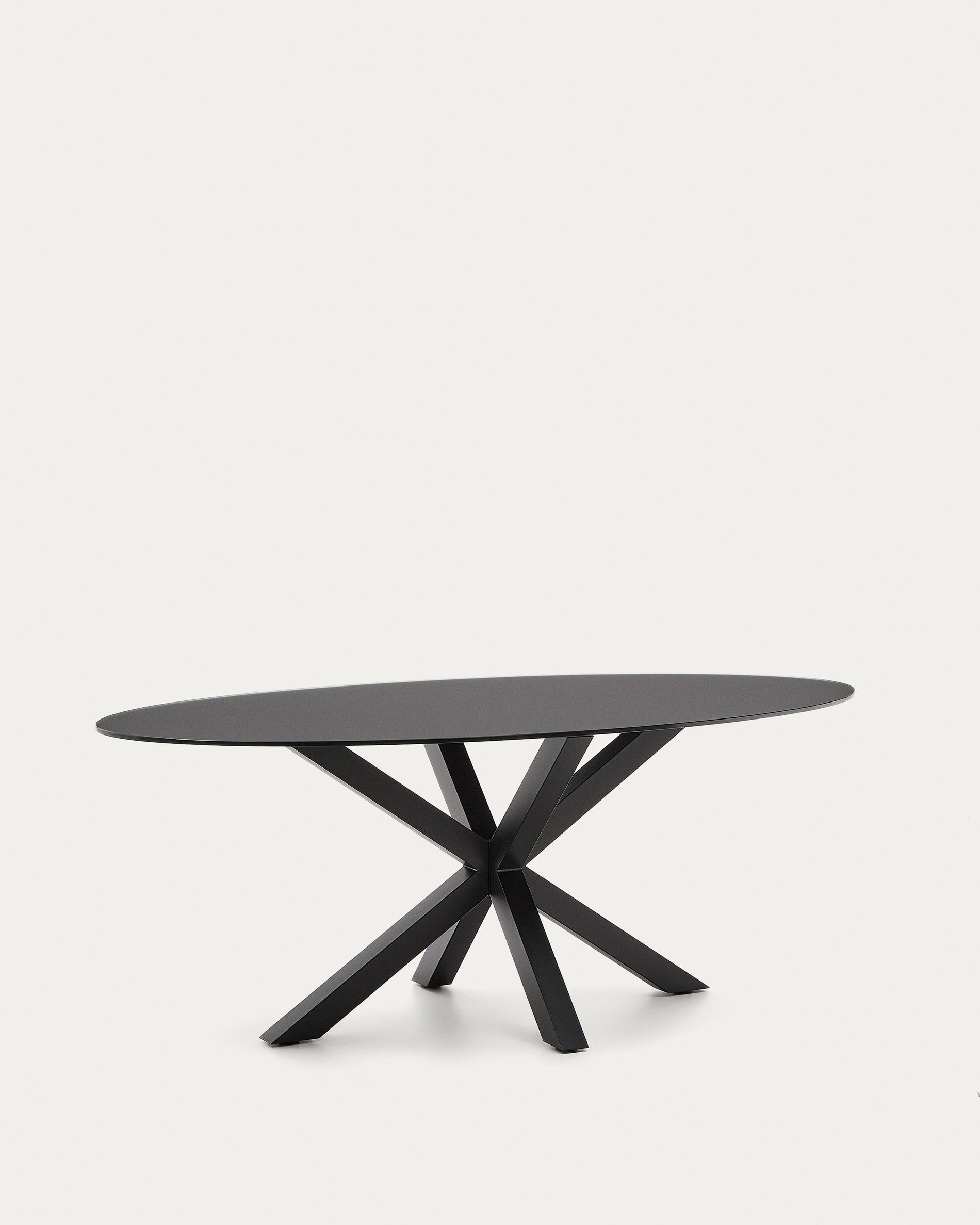 Eleganter Argo Tisch: Glasplatte, schwarze Stahlbeine, 200x100 cm, modernes Design, ideal für stilvolle Wohnräume.