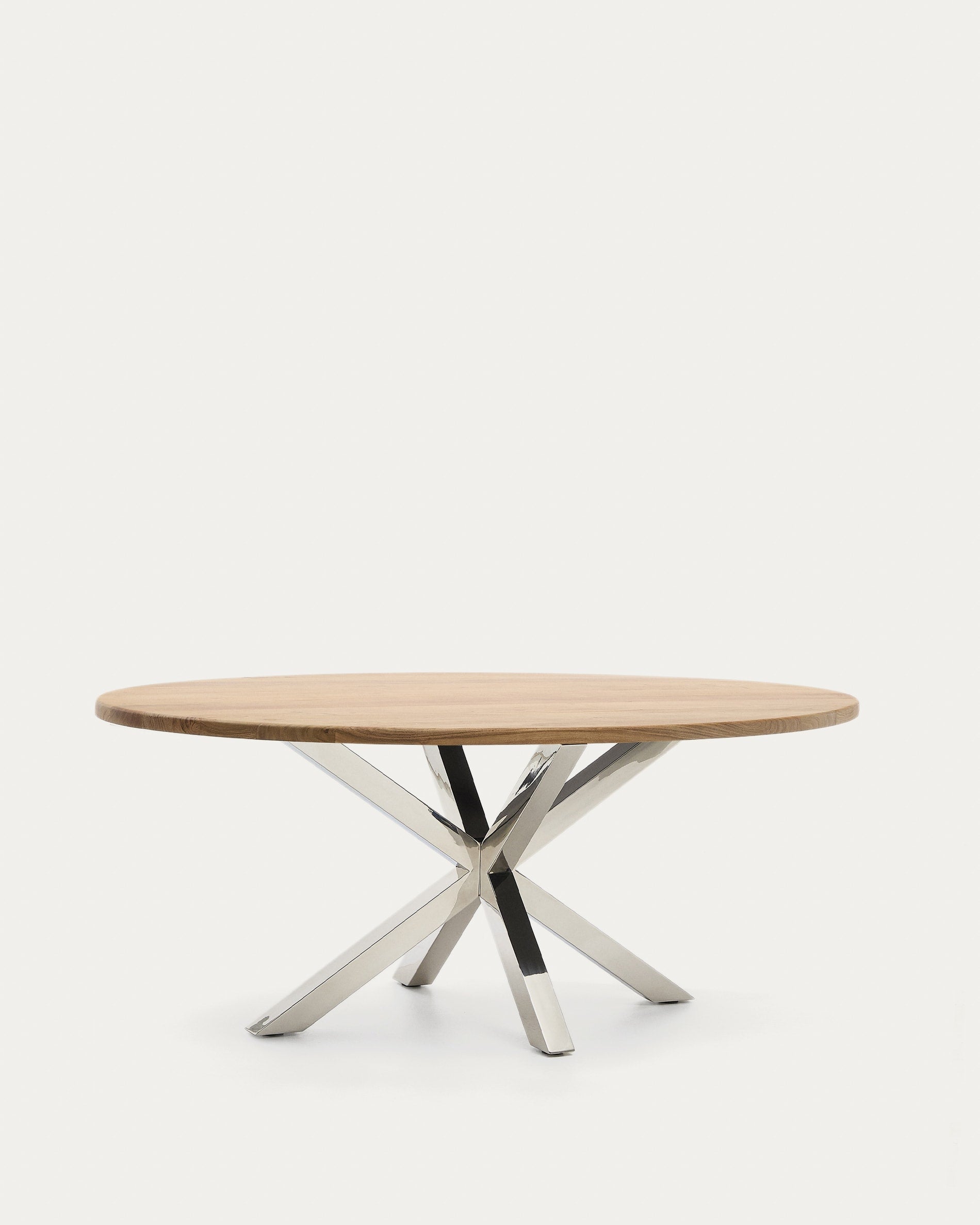 Eleganter ovaler Tisch aus massivem Akazienholz mit robusten Edelstahlbeinen, ideal für stilvolle Wohnräume, Masse: Ø 200 x 100 cm.