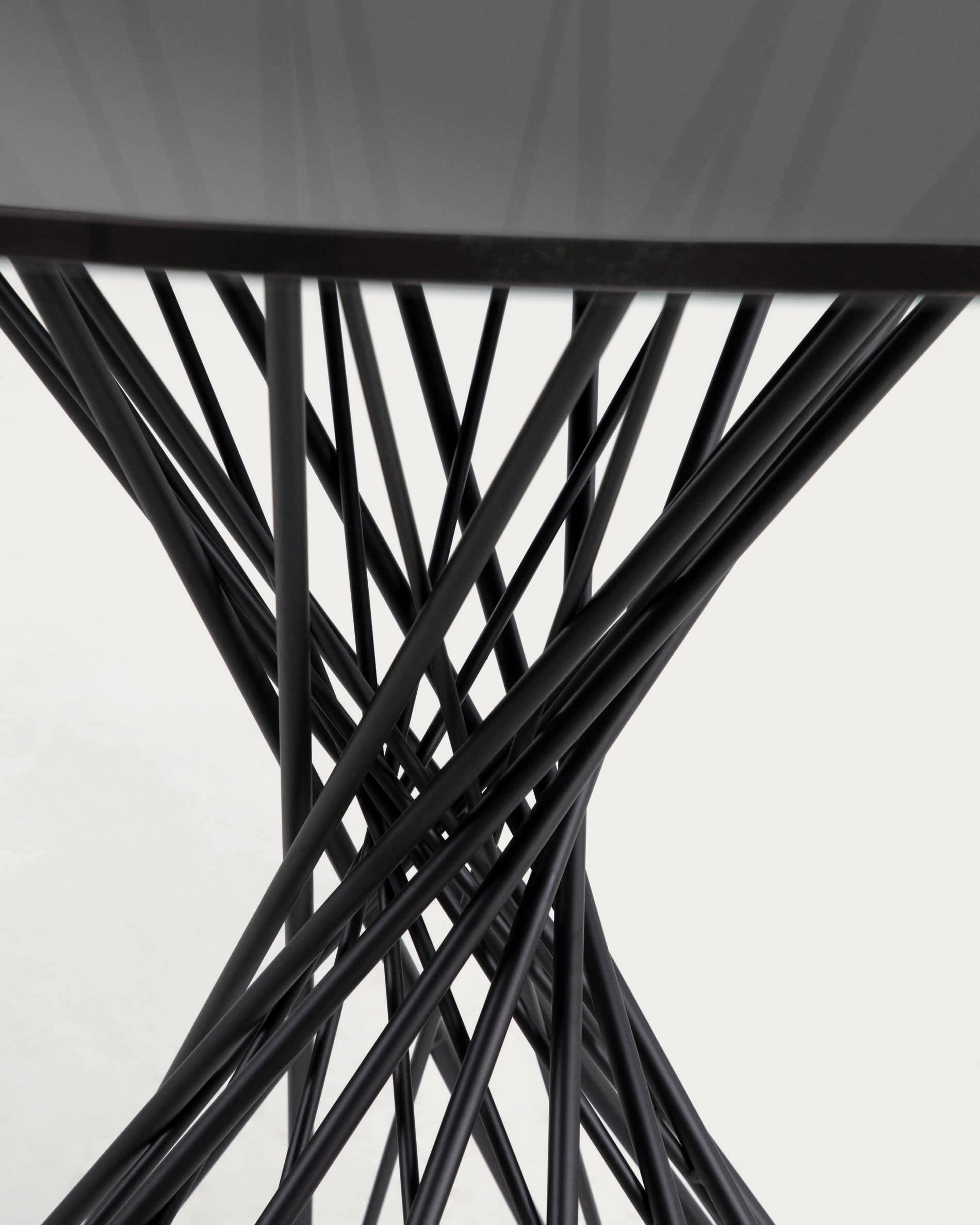 Eleganter runder Tisch aus Glas mit stabilen Stahlbeinen in Schwarz, Ø 120 cm, perfekt für stilvolle Esszimmer und gesellige Runden.