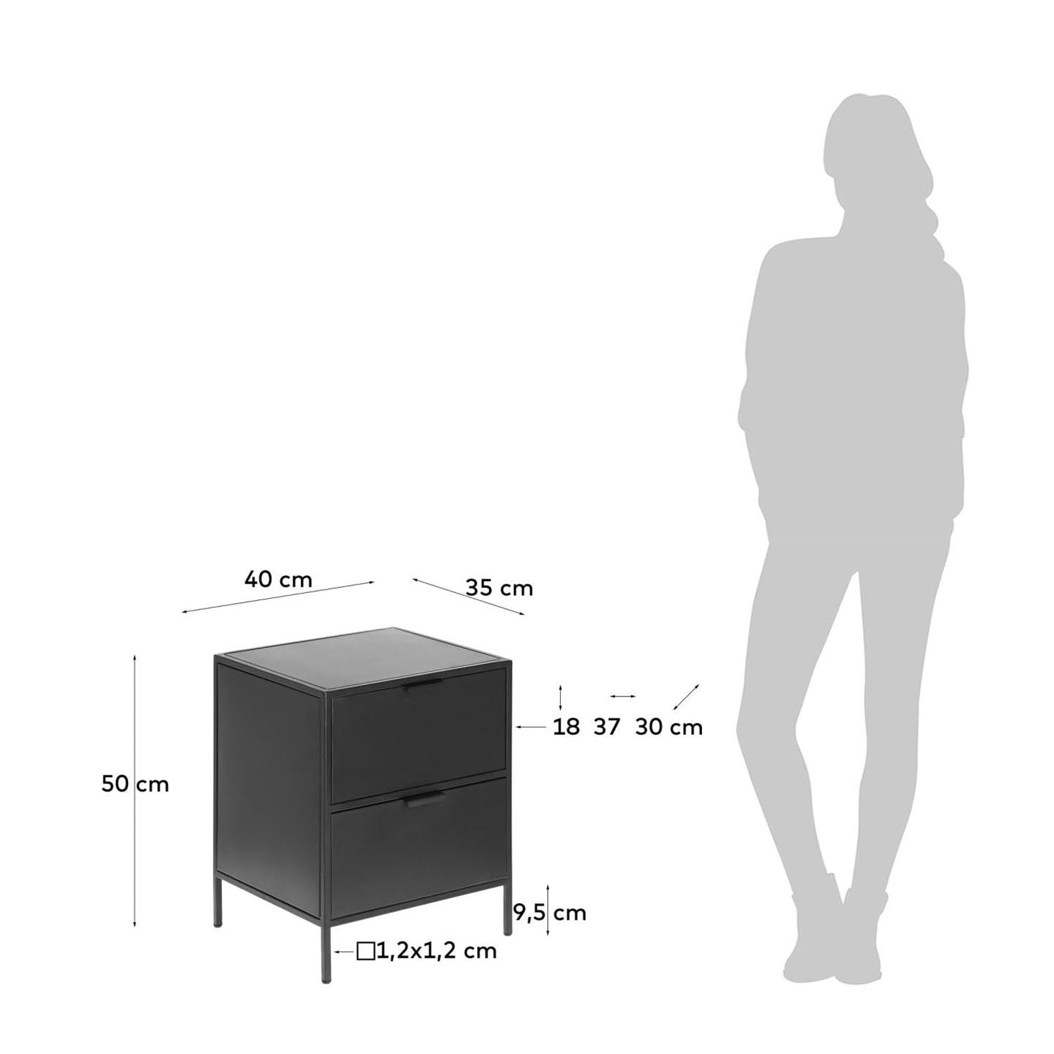 Stilvoller Shantay Nachttisch aus Stahl, 40x50 cm, schwarzes Finish. Ideal für kleine Räume, vielseitig und pflegeleicht.