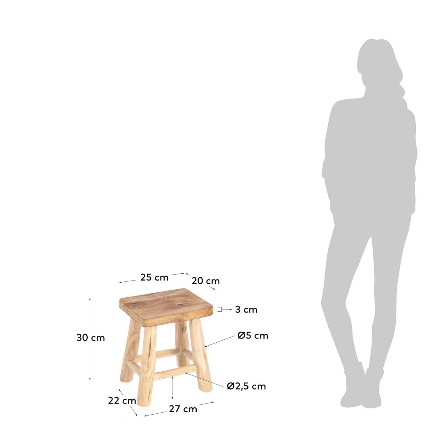 Yumbi Hocker von Kave Home: Stilvolles Teakholz-Möbel für vielseitige Nutzung im Innen- und Außenbereich.