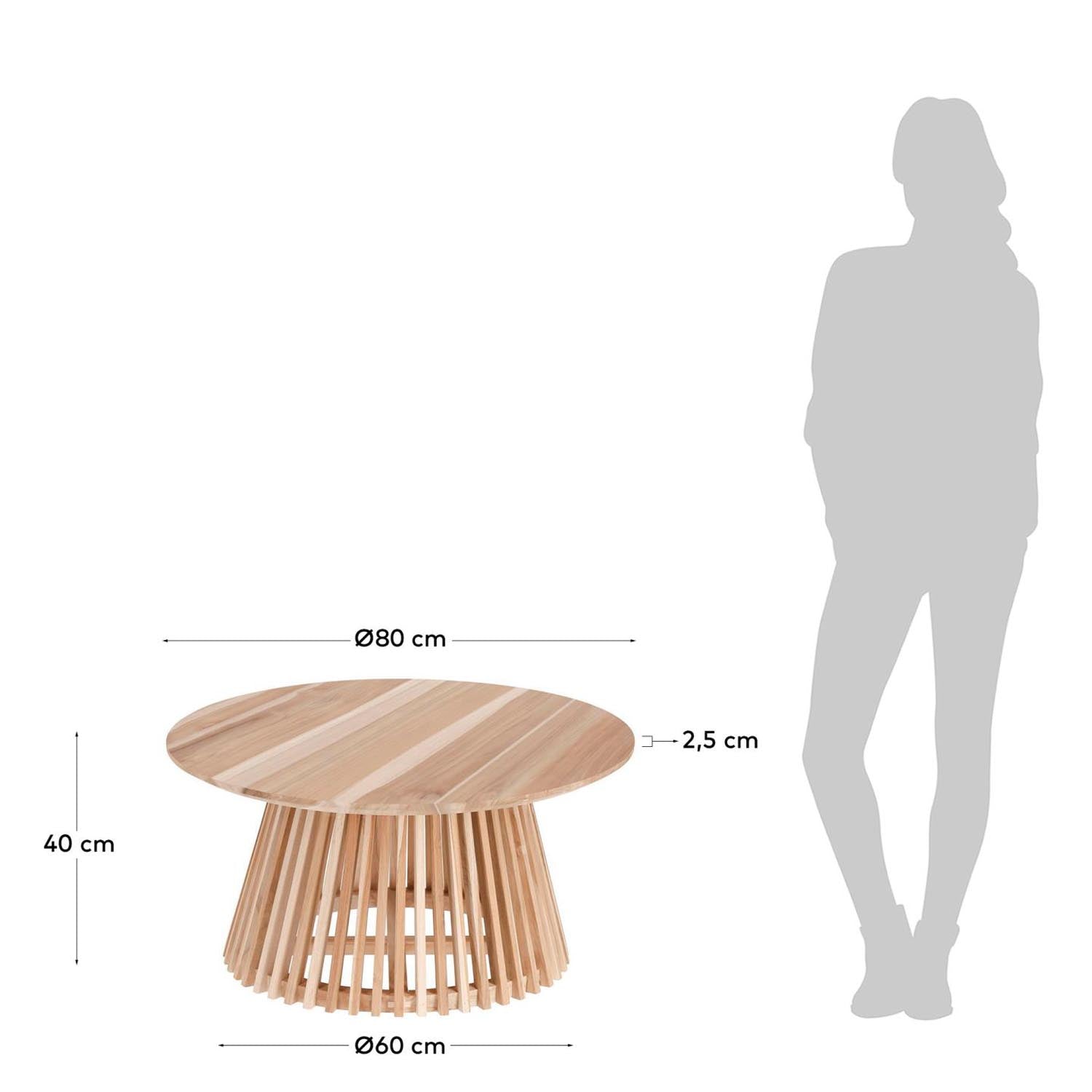 Stilvoller Jeanette Couchtisch aus massivem Teakholz, Ø 80 cm, mit originellem Design und umweltfreundlicher FLEGT-Zertifizierung.