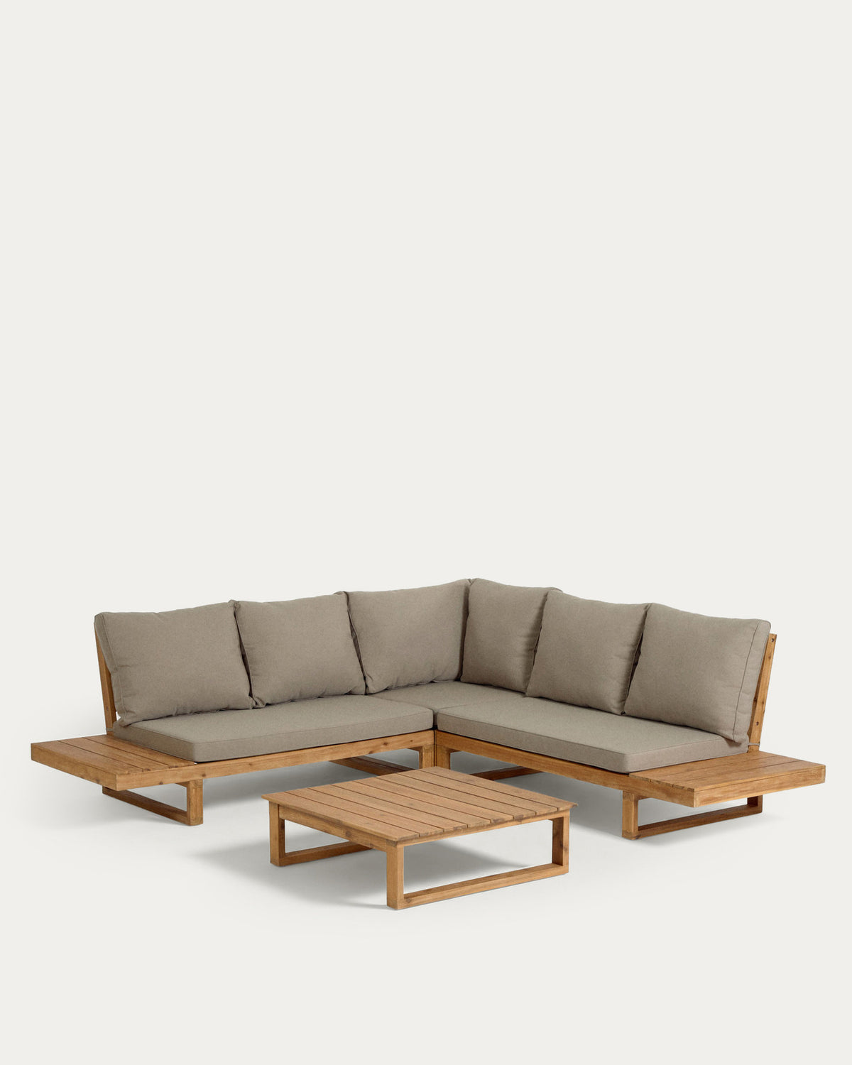 Ensemble canapé d'angle 5 places Flaviina et table en bois d'acacia massif FSC 100%