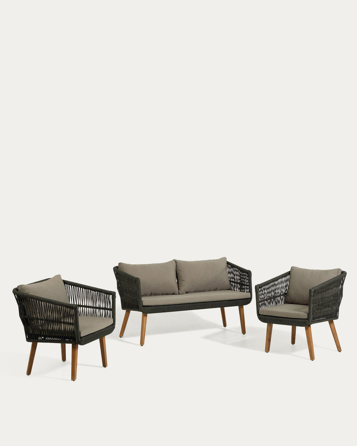 Set Inti 2-Sitzer Sofa und 2 Stühle mit grünem Seil FSC 100%