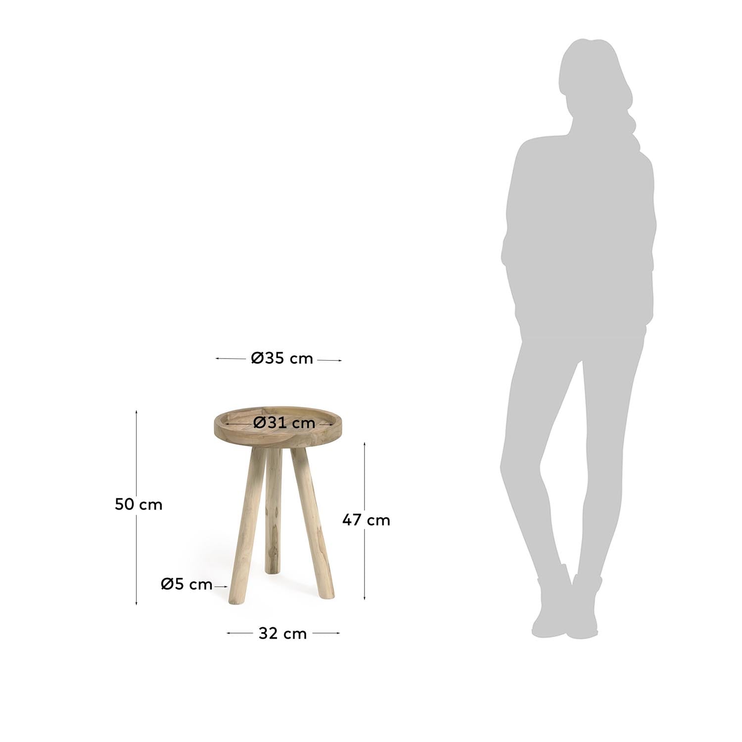Eleganter Beistelltisch Glenda aus massivem Teakholz Ø 35 cm: Ideal für modernes Wohnen, nachhaltig und einzigartig in der Maserung.
