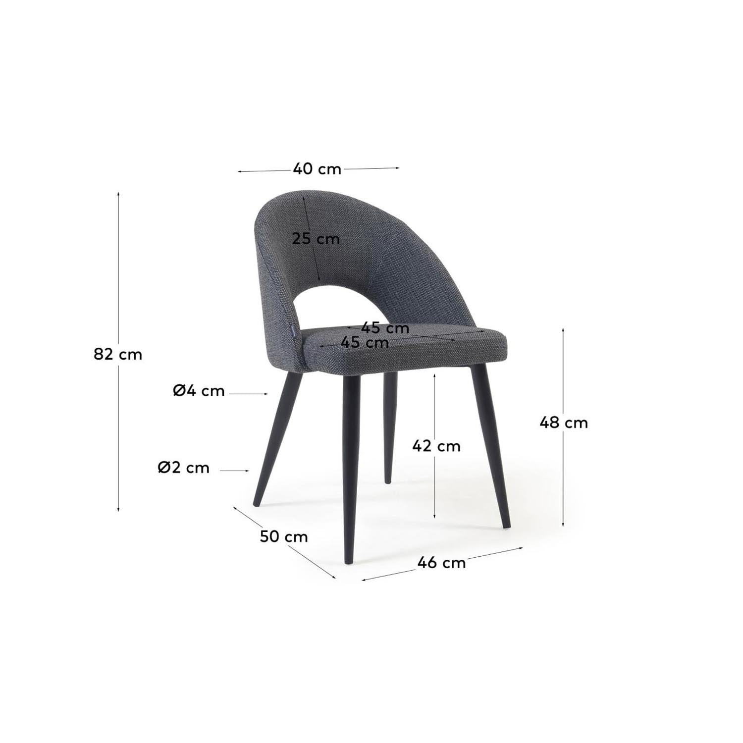 Moderner Stuhl Mael in Dunkelgrau mit Stahlbeinen, ergonomisch, langlebig, umweltfreundlich, ideal für Designliebhaber.