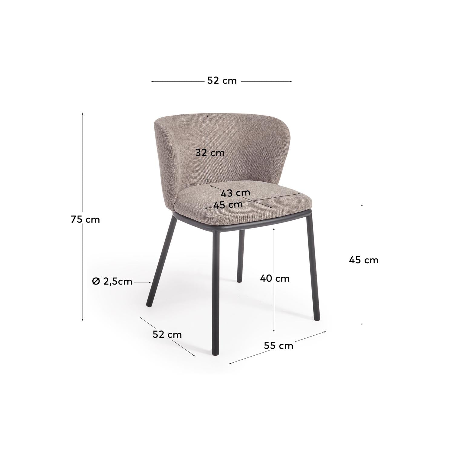 Moderner Ciselia Stuhl mit stilvoller hellbrauner Chenille-Oberfläche und stabilen Stahlbeinen. Ideal für jedes Zuhause.