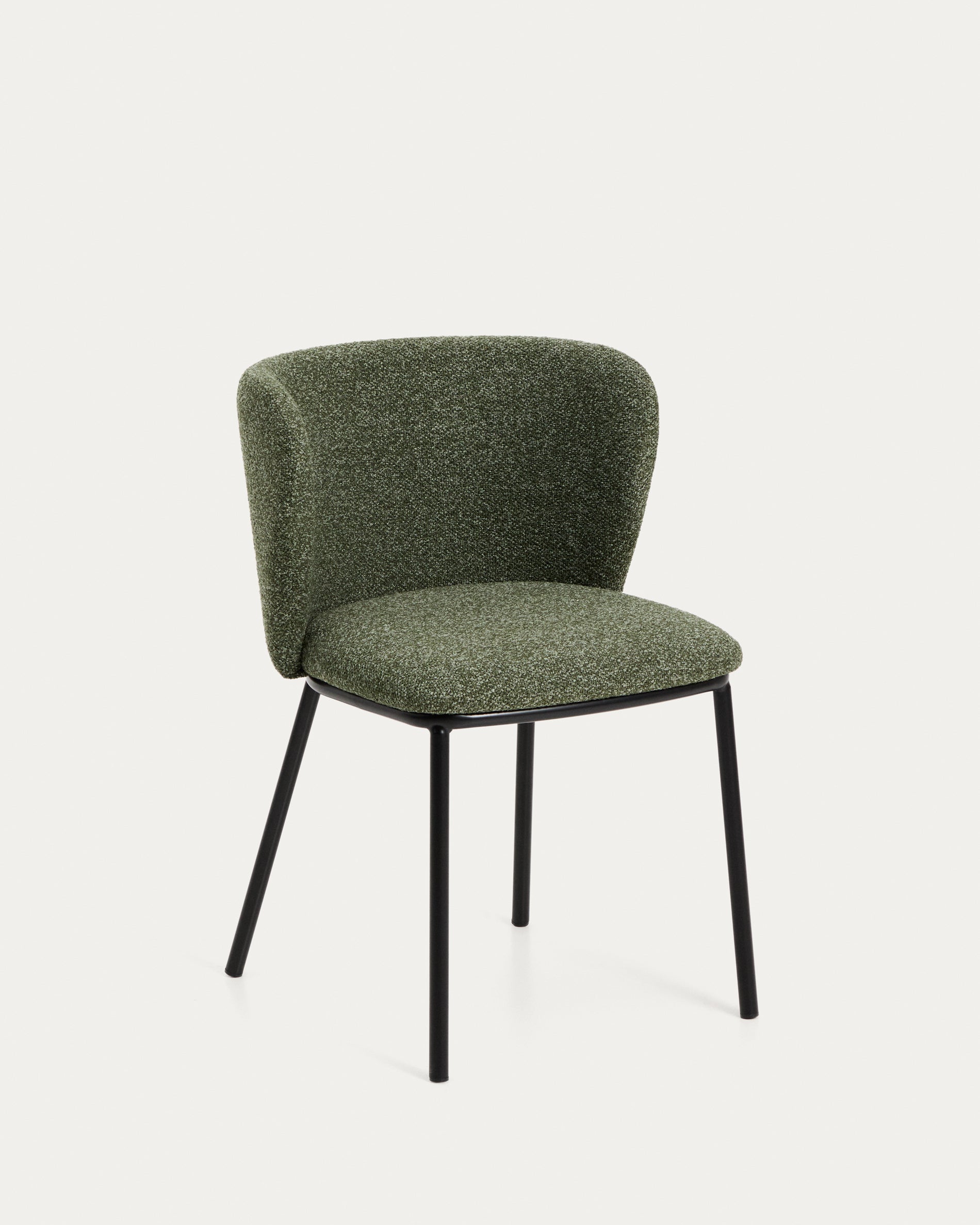 Stuhl Ciselia in dicker, dunkelgrüner Chenille mit Stahlbeinen mit schwarzem Finish, FSC Mix Credit in Dunkelgrün präsentiert im Onlineshop von KAQTU Design AG. Stuhl ist von Kave Home