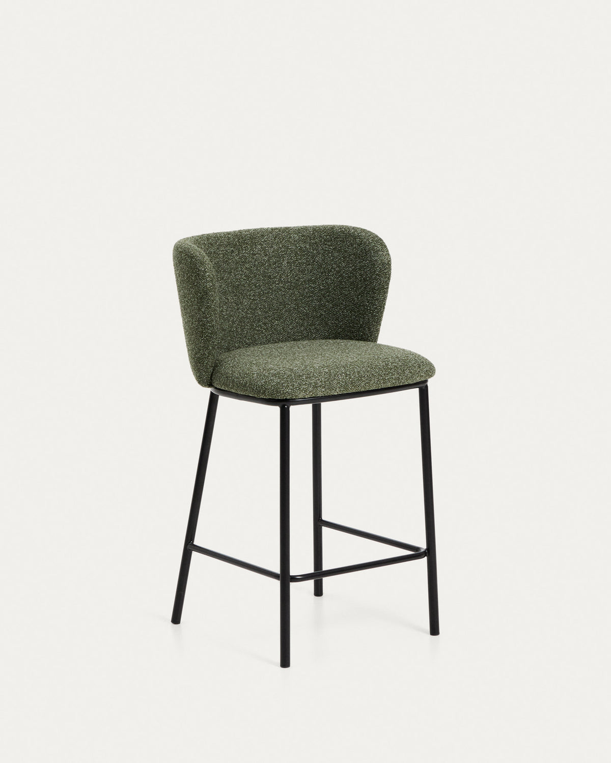 Hocker Ciselia in dicker, dunkelgrüner Chenille mit Stahlbeinen mit schwarzem Finish, FSC Mix Credit, 65 cm in Dunkelgrün präsentiert im Onlineshop von KAQTU Design AG. Barstuhl ist von Kave Home