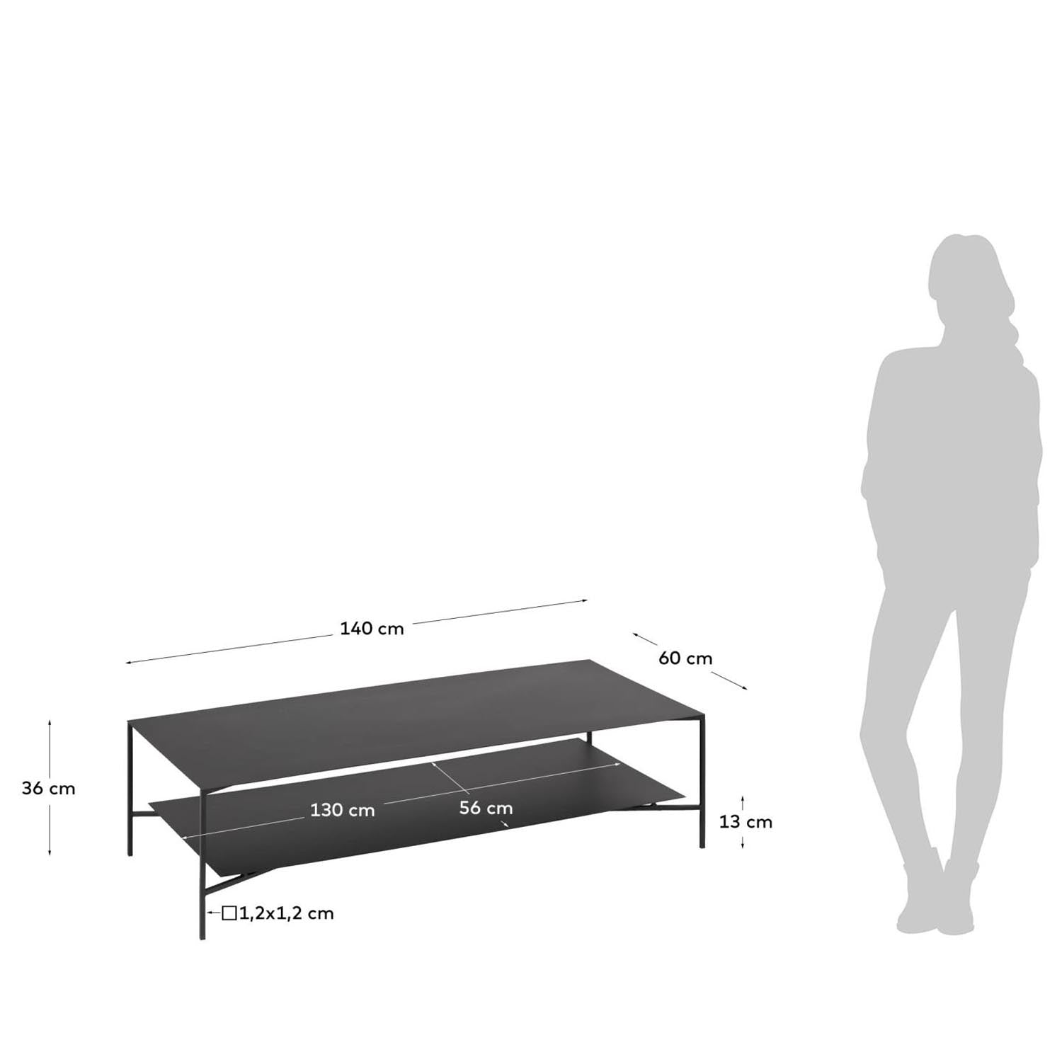 Eleganter Azisi Couchtisch 140 x 60 cm von Kave Home, aus robustem Stahl gefertigt. Perfekt für jedes moderne Wohnzimmer und vielseitig einsetzbar.