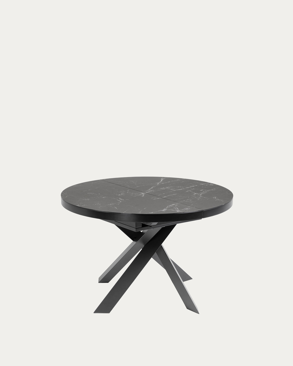 Vashti ausziehbarer runder Tisch Ø 120(160) cm Feinsteinzeugplatte und schwarze Stahlbeine in Schwarz, Grau präsentiert im Onlineshop von KAQTU Design AG. Esstisch ist von Kave Home