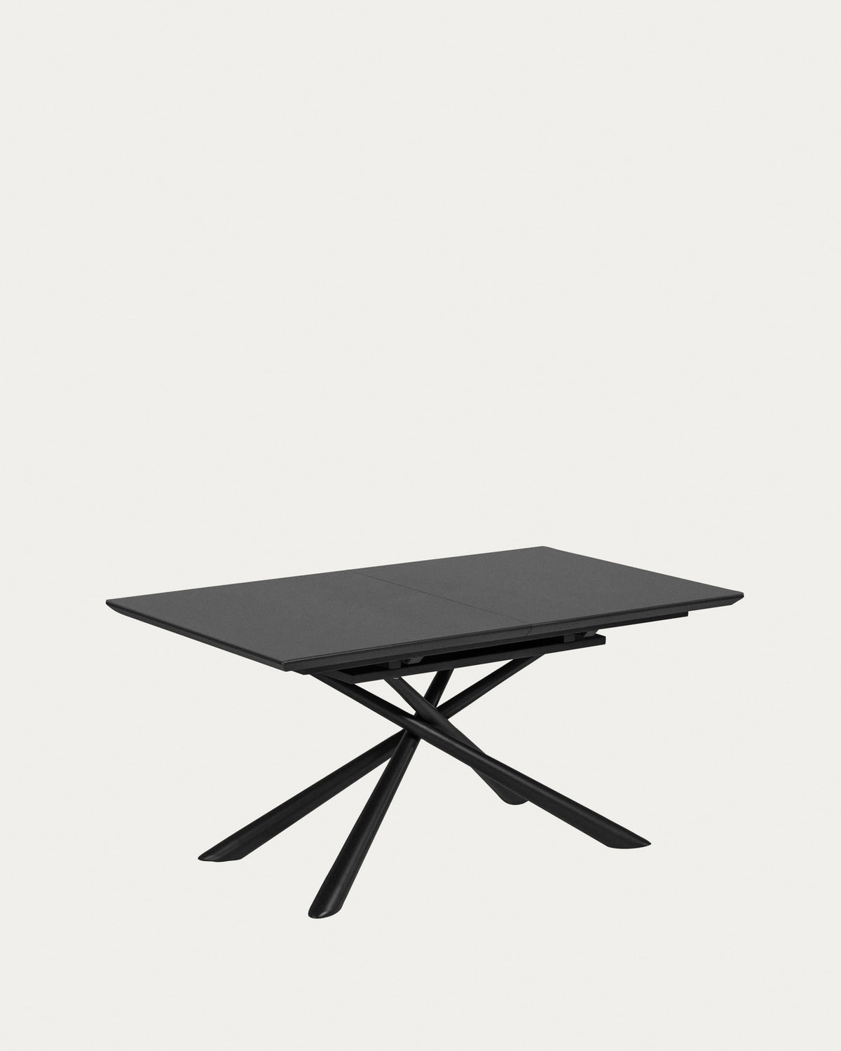 Theone Ausziehtisch aus Glas und Stahlbeine mit schwarzem Finish 160 (210) x 90 cm in Schwarz, Transparent präsentiert im Onlineshop von KAQTU Design AG. Esstisch ist von Kave Home