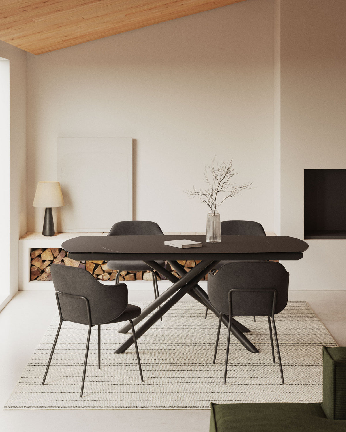 Yodalia Ausziehtisch aus gehärtetem Glas und Stahlbeinen mit schwarzem Finish 130(190)x100 cm in Schwarz, Transparent präsentiert im Onlineshop von KAQTU Design AG. Esstisch ist von Kave Home
