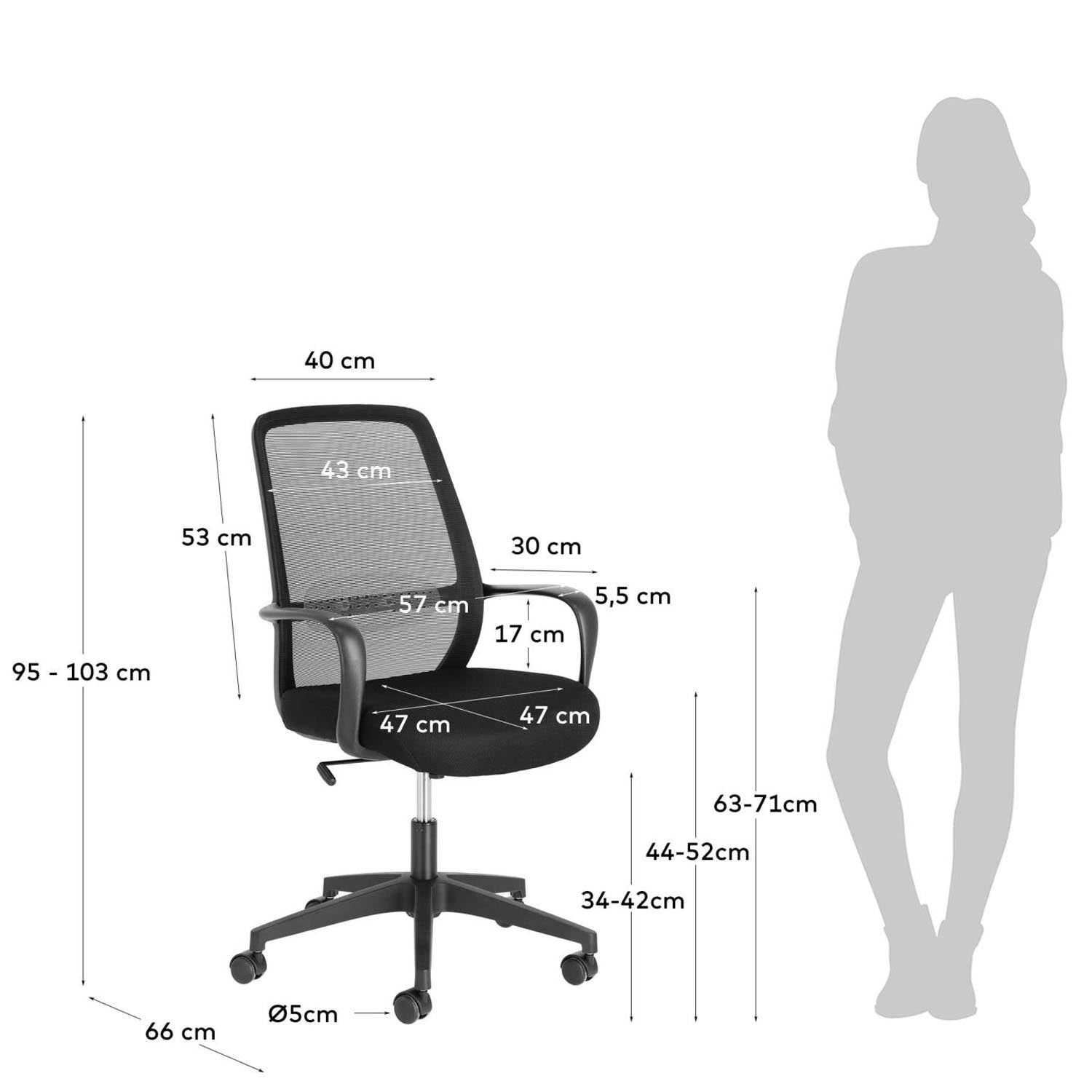 Eleganter Melva Schreibtischstuhl in Schwarz, ergonomisch, mit Stahlbeinen, verstellbar, ideal für Home Office.