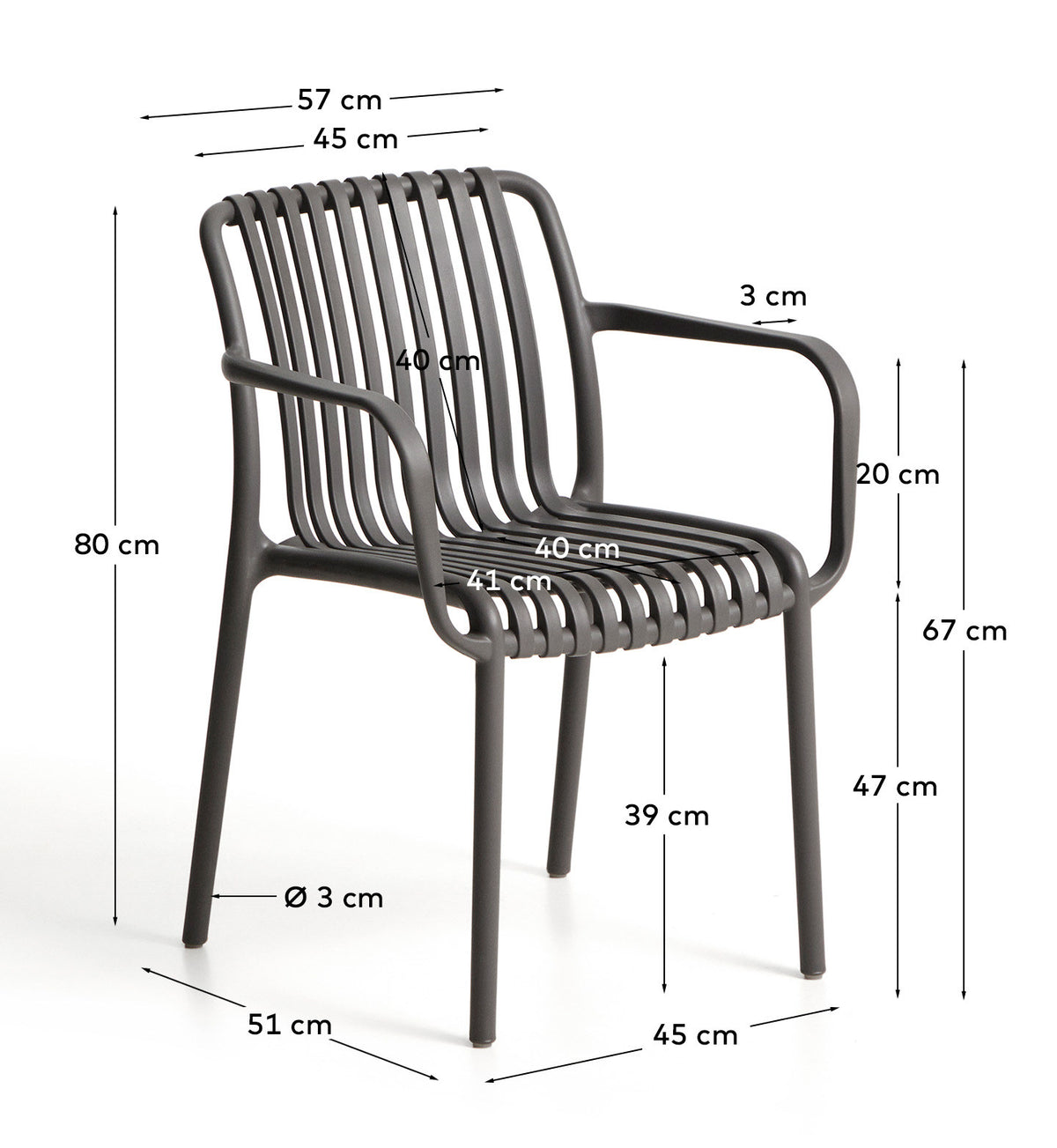 Stapelbarer Outdoor-Stuhl Isabellini in Graphit in Graphit präsentiert im Onlineshop von KAQTU Design AG. Gartenstuhl ist von Kave Home