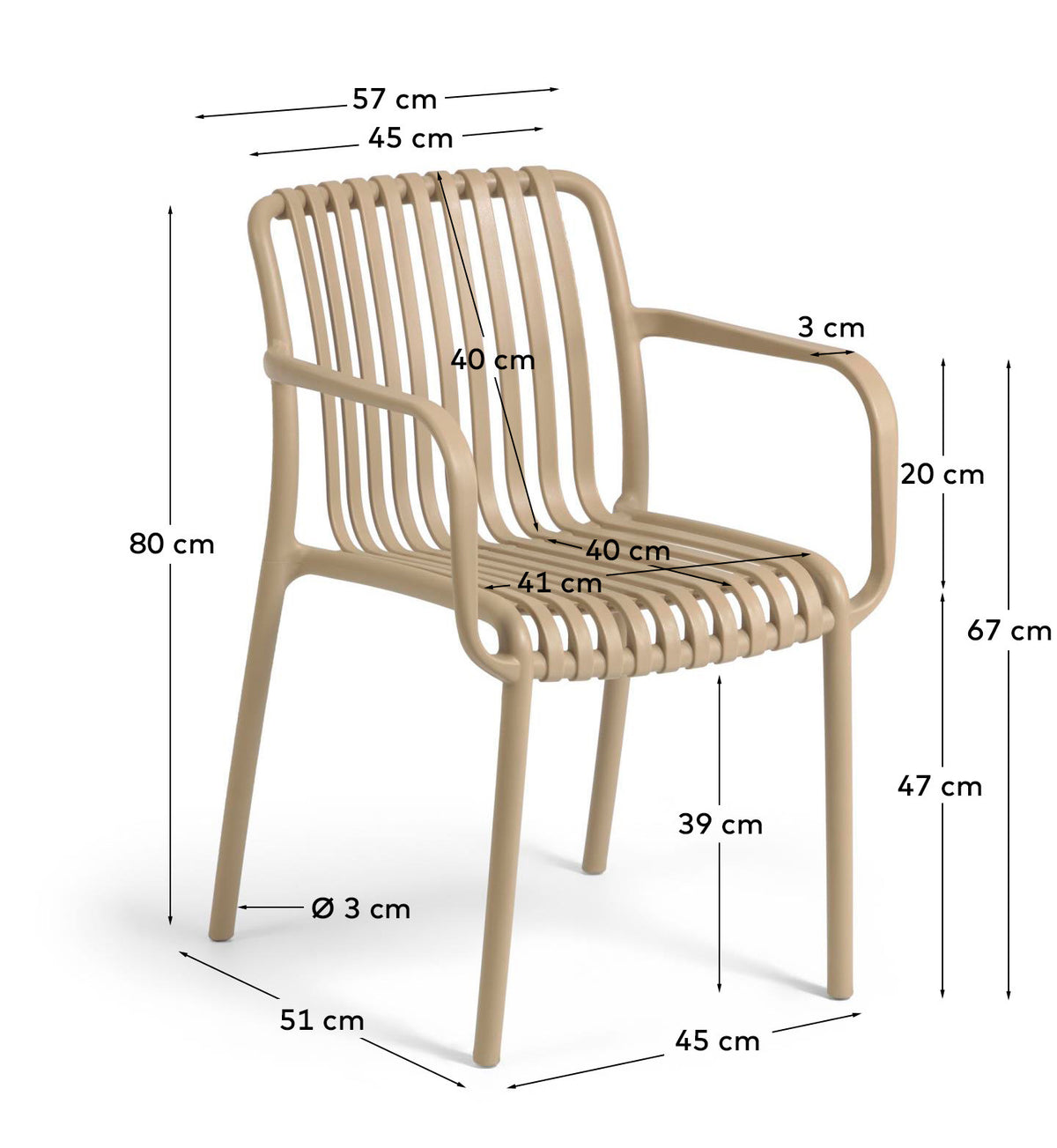 Stapelbarer Outdoor-Stuhl Isabellini in Beige in Beige präsentiert im Onlineshop von KAQTU Design AG. Gartenstuhl mit Armlehnen ist von Kave Home