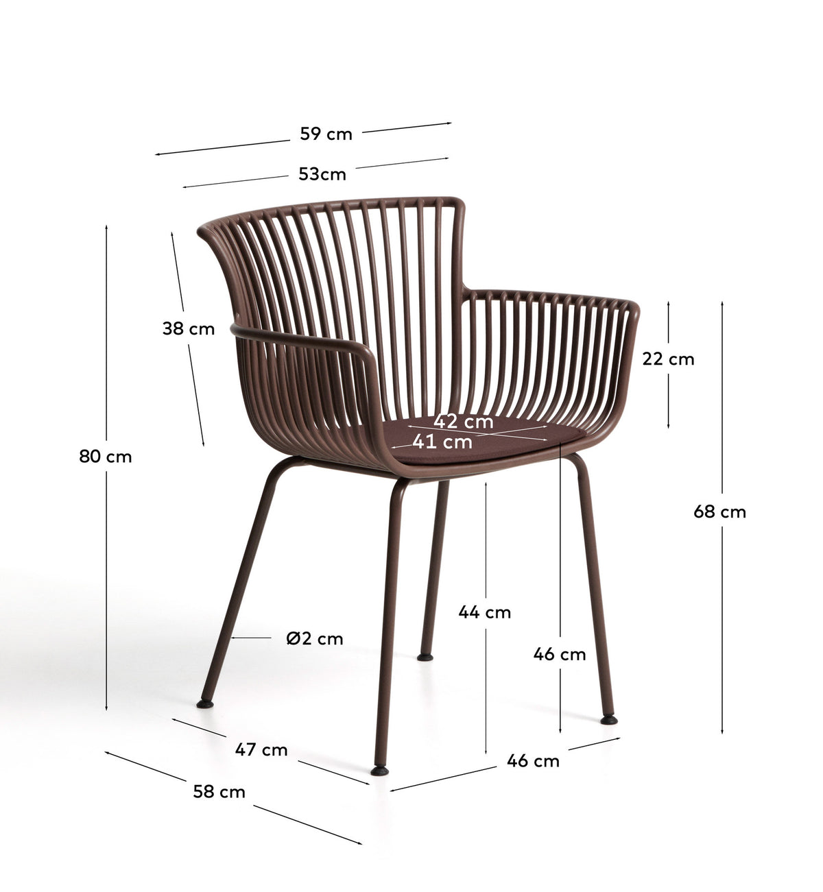 Outdoor-Stuhl Surpika mit braunen Stahlbeinen in Braun präsentiert im Onlineshop von KAQTU Design AG. Gartenstuhl ist von Kave Home