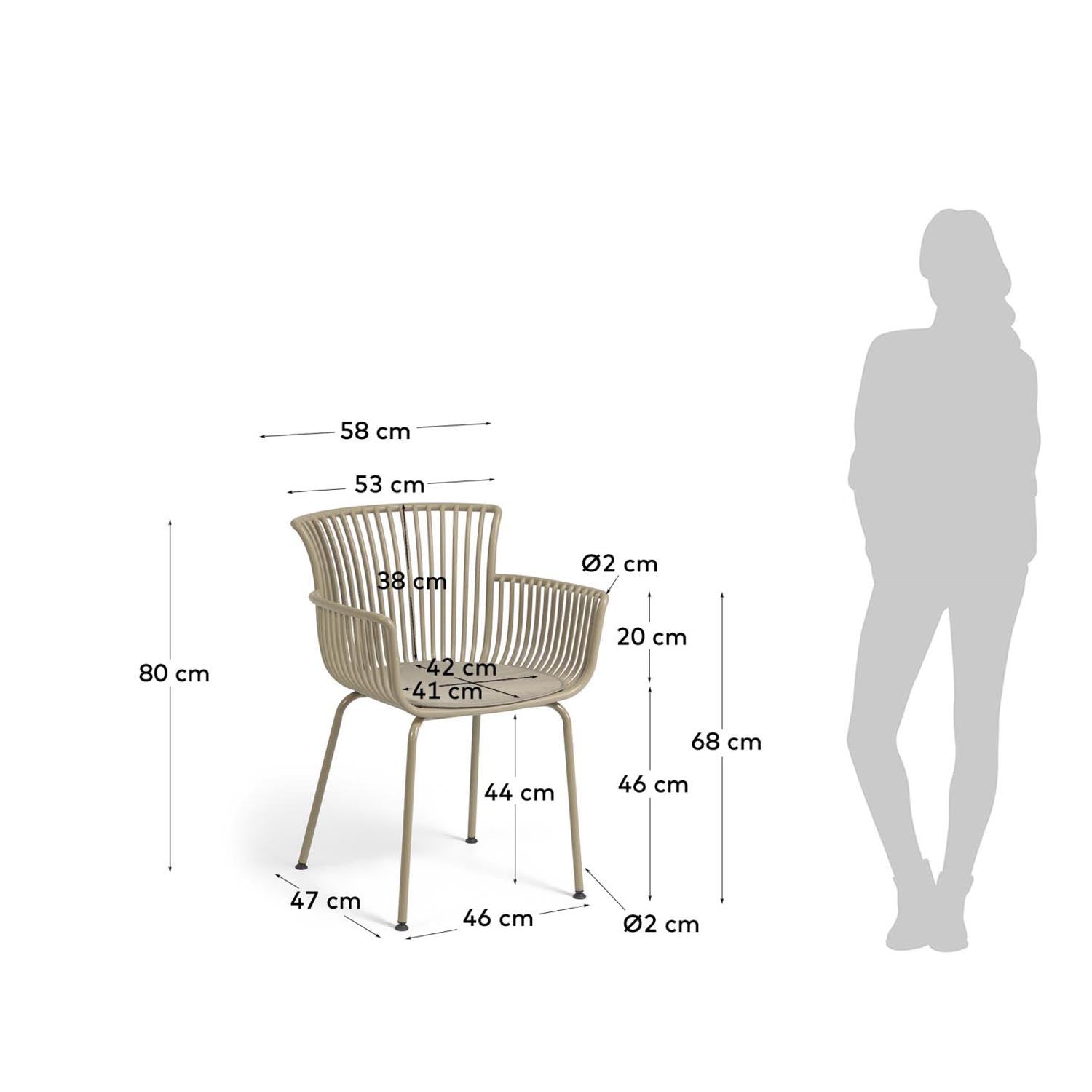Eleganter, beiger Outdoor Stuhl Surpika von Kave Home: ergonomisch, witterungsbeständig, umweltfreundlich, ideal für Garten & Balkon.