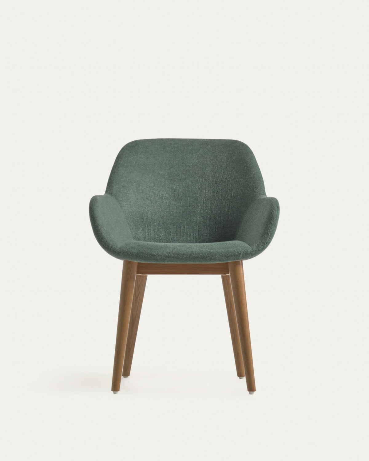 Konna Stuhl in Grün und Beine aus massivem Eschenholz mit dunklem Finish in Grün präsentiert im Onlineshop von KAQTU Design AG. Stuhl mit Armlehne ist von Kave Home