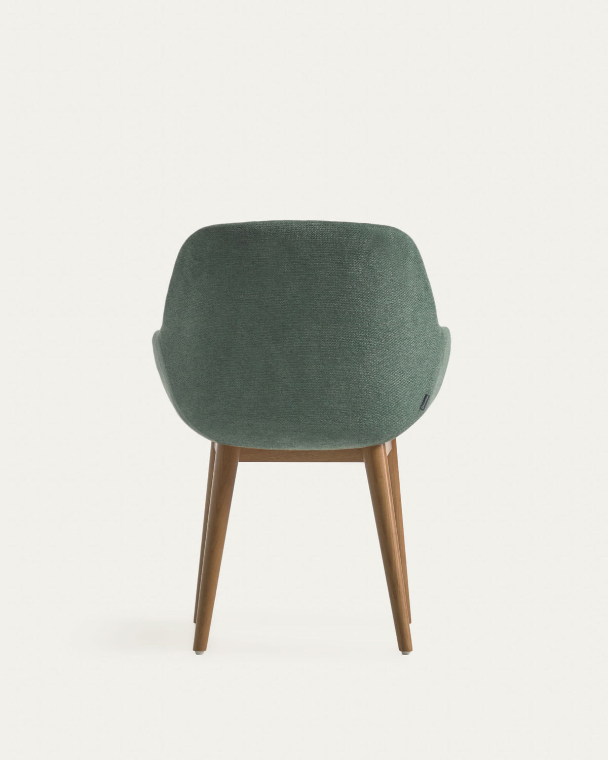 Konna Stuhl in Grün und Beine aus massivem Eschenholz mit dunklem Finish in Grün präsentiert im Onlineshop von KAQTU Design AG. Stuhl mit Armlehne ist von Kave Home