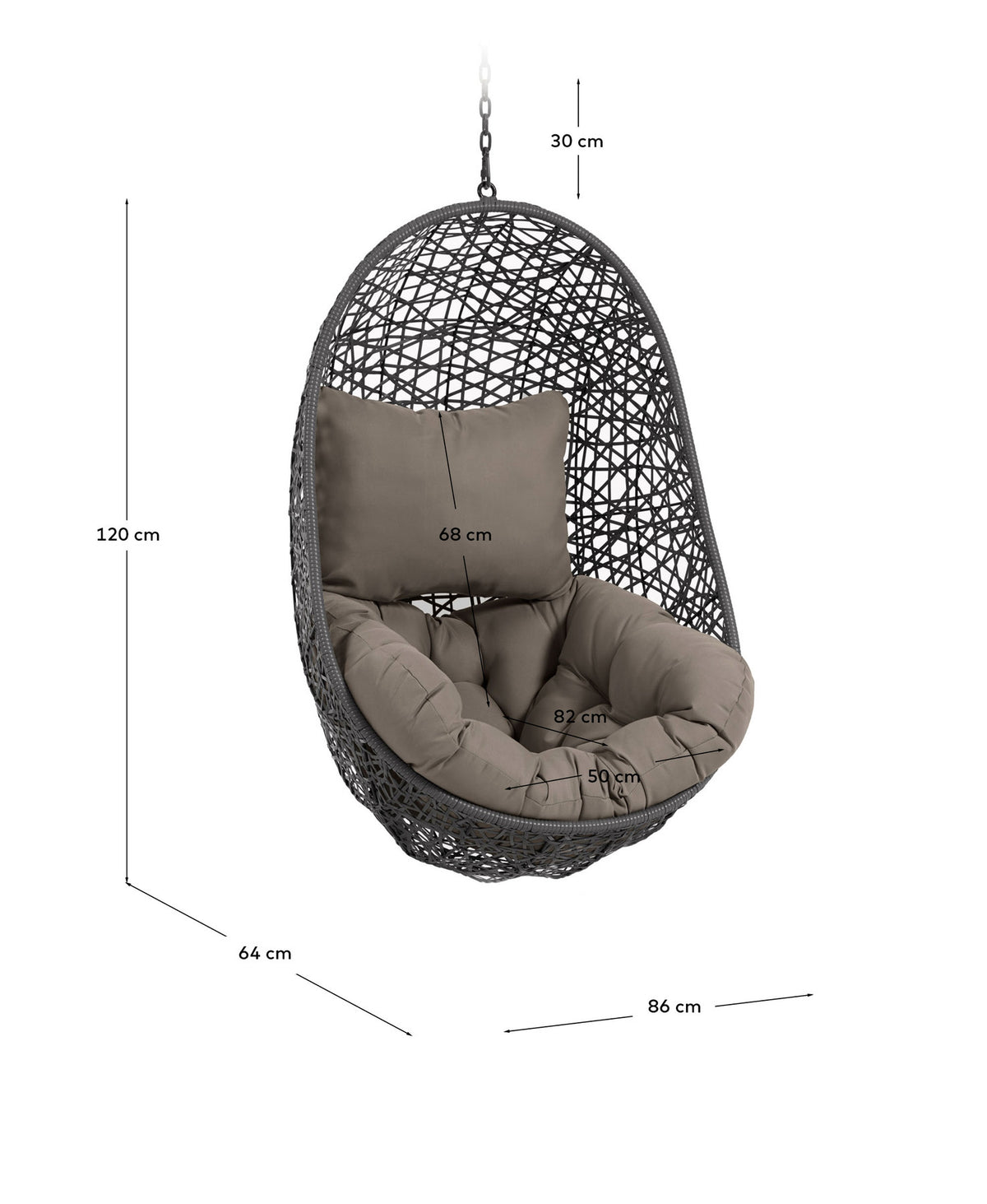 Florina Hängesessel dunkelgrau in Schwarz, Braun präsentiert im Onlineshop von KAQTU Design AG. Hängestuhl ist von Kave Home
