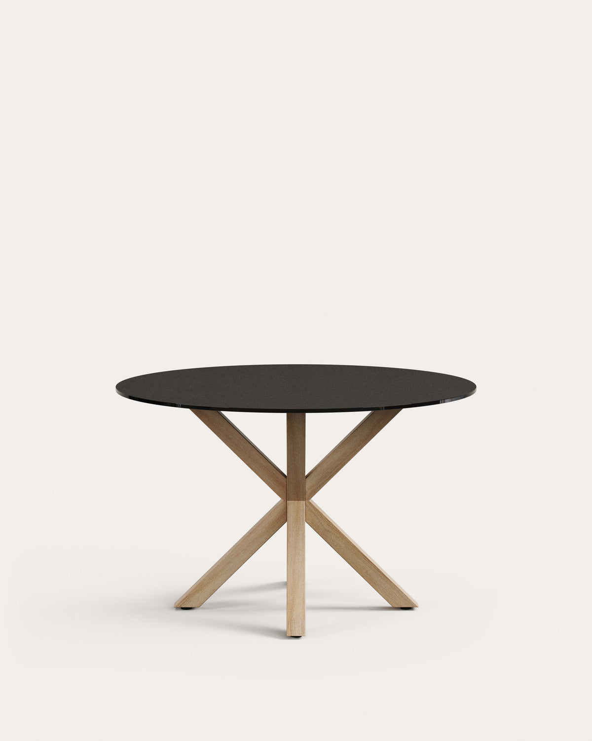 Tisch Argo aus schwarzem Milchglas und Stahlbeinen in Holzoptik Ø 120 cm in Braun, Schwarz präsentiert im Onlineshop von KAQTU Design AG. Esstisch ist von Kave Home