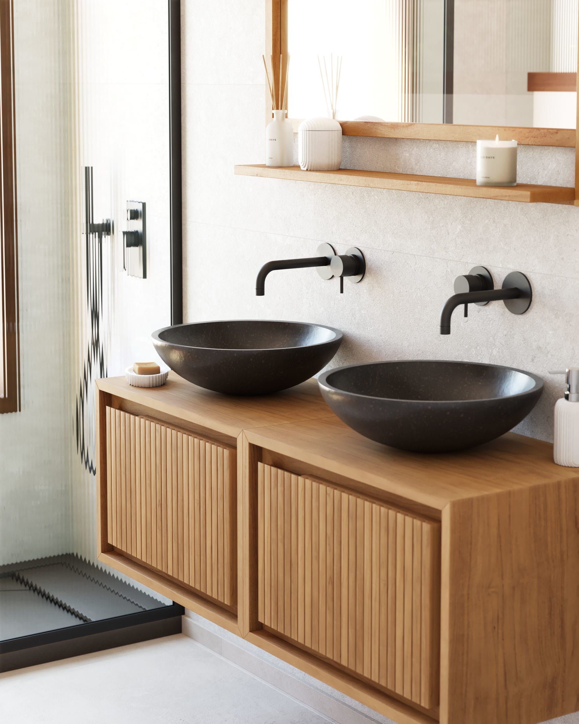 Das Badmöbel Taciana aus Teakholz (60x40 cm) von Kave Home bietet elegantes Design und natürliche Schönheit für Ihr Badezimmer.