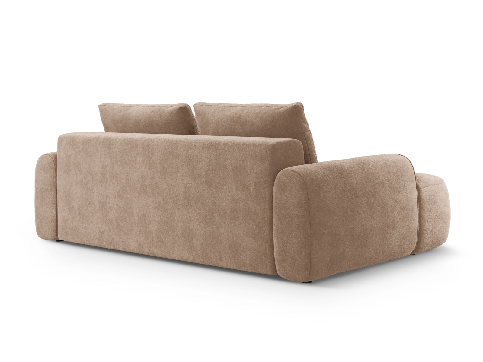 Modernes Linz Velour Sofa in luxuriösem Dunkelbeige, 4-Sitzer mit praktischer Schlaffunktion und integriertem Stauraum für vielseitige Nutzung.
