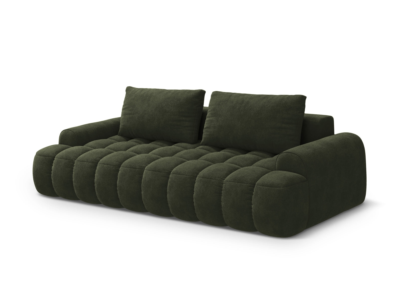 Modernes Linz Velour Sofa in Green-Vogue, 4-Sitzer mit praktischer Schlaffunktion und integriertem Stauraum für zusätzlichen Komfort.