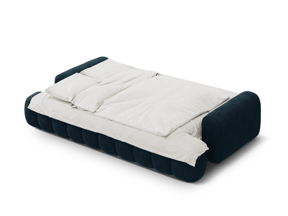 Linz Velour Sofa mit Schlaffunktion und Stauraumbox 4 Sitzer 100cm in Deep Petrol-Vogue präsentiert im Onlineshop von KAQTU Design AG. Bettsofa ist von Cosmopolitan Design