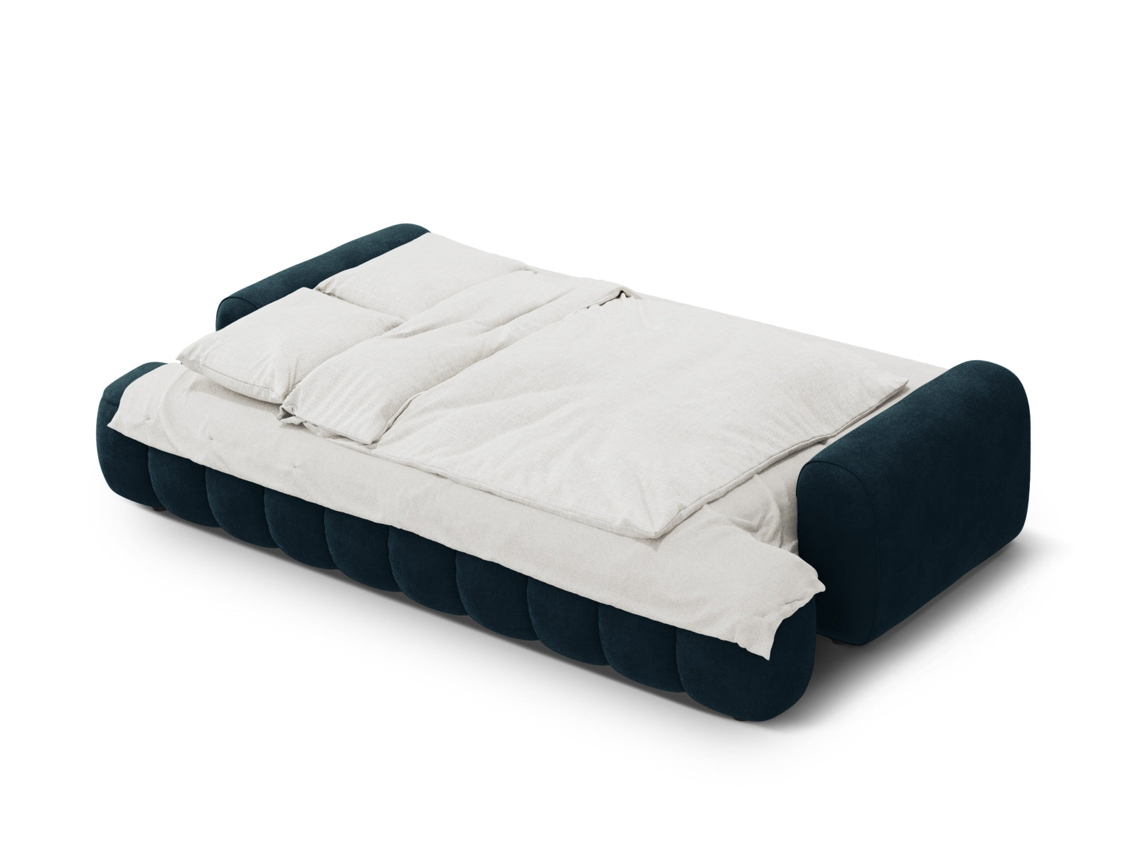 Elegantes Linz Velour Sofa in stilvollem Petrol, 4-Sitzer mit cleverer Schlaffunktion und Stauraum für optimale Raumnutzung.