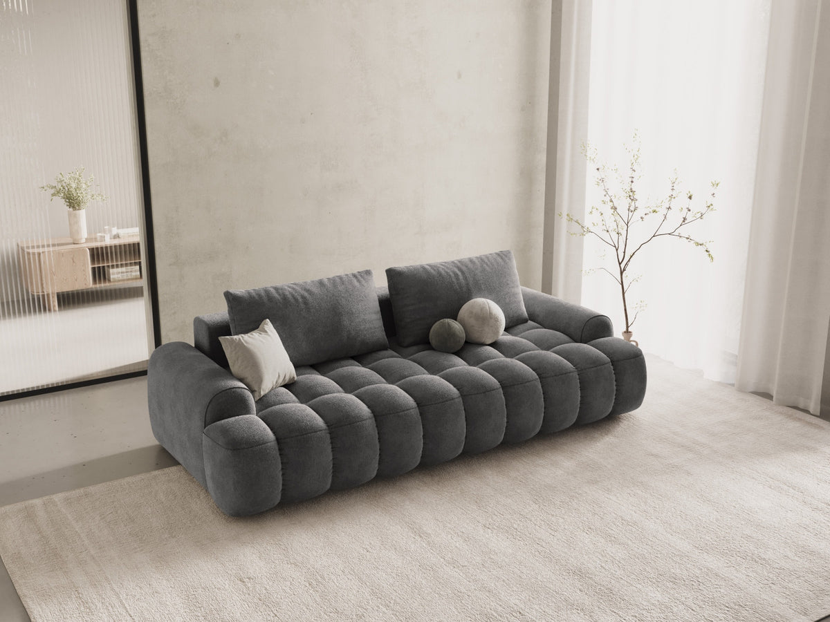 Linz Velour Sofa mit Schlaffunktion und Stauraumbox 4 Sitzer 100cm in Grey-Vogue präsentiert im Onlineshop von KAQTU Design AG. Bettsofa ist von Cosmopolitan Design