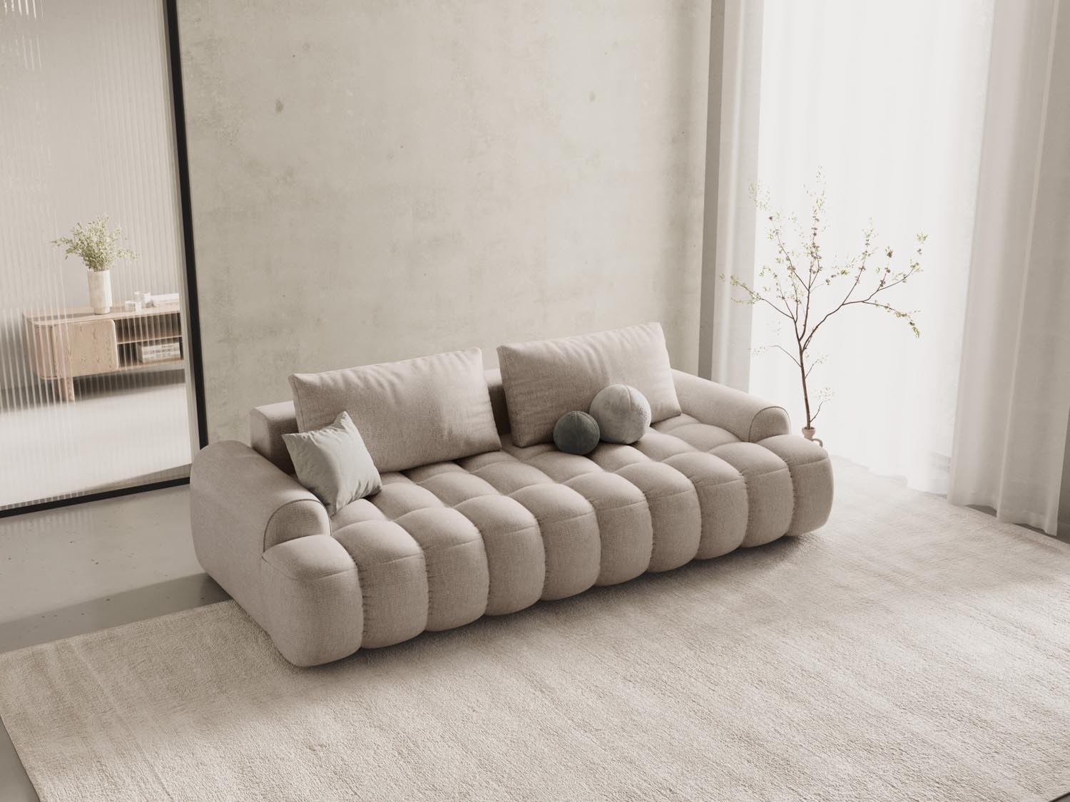 Entdecken Sie das Linz Sofa mit Schlaffunktion und Stauraumbox – ein stilvolles 4-Sitzer Sofa von Cosmopolitan Design, ideal für Ihr Zuhause.