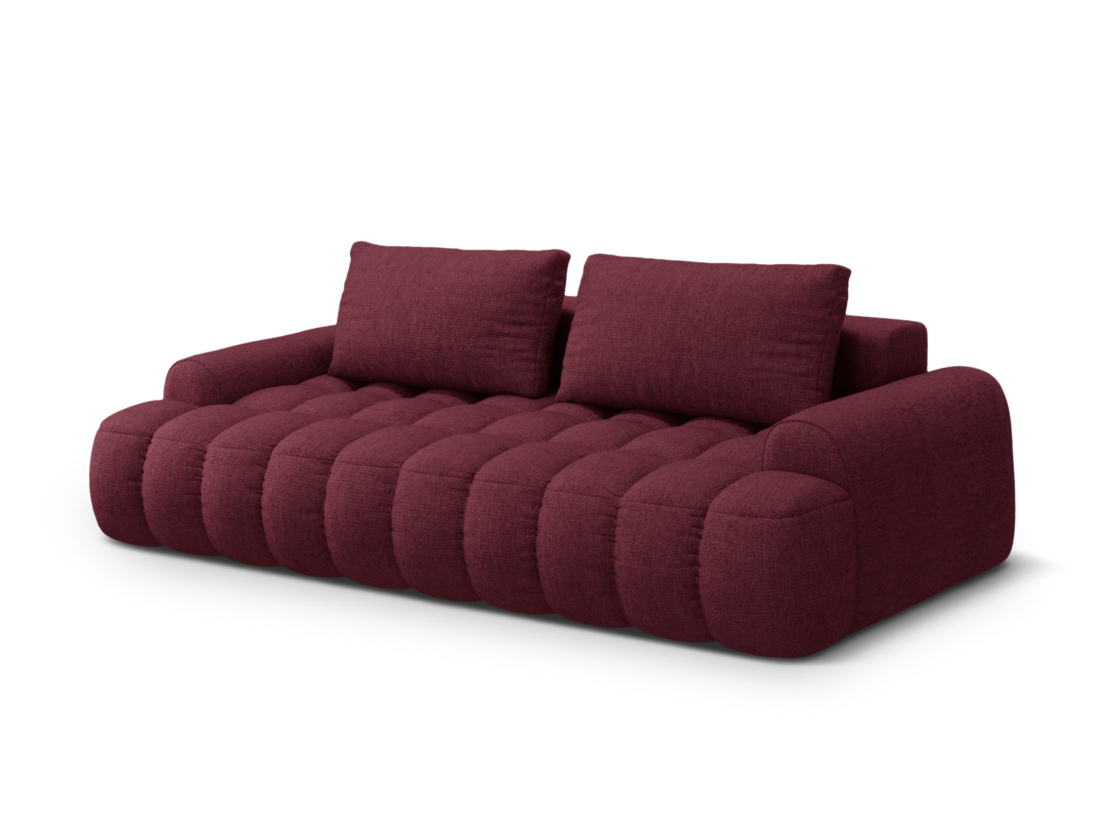 Modernes Linz Sofa in tiefem Burgunderrot, 4-Sitzer mit praktischer Schlaffunktion und integriertem Stauraum für zusätzlichen Komfort.