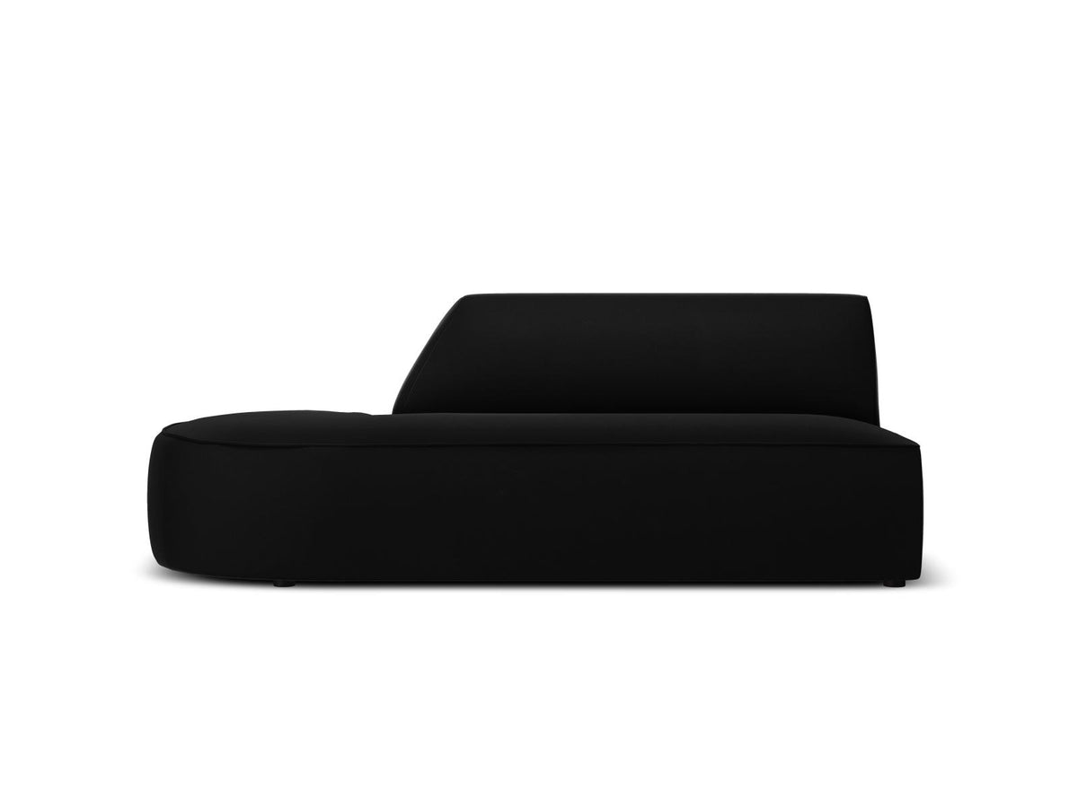 Beiges Samt-Modulsofa Siena mit Récamiere links, Massivholzrahmen und schwarzen Kunststoffbeinen, Cosmopolitan Design.