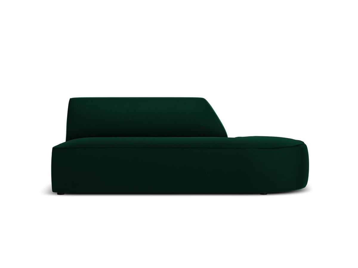 Modulsofa rechts mit beigem Samtbezug Salvador, Massivholzrahmen und schwarzen Kunststoffbeinen, 2 Sitzplätze, Récamiere-Form.