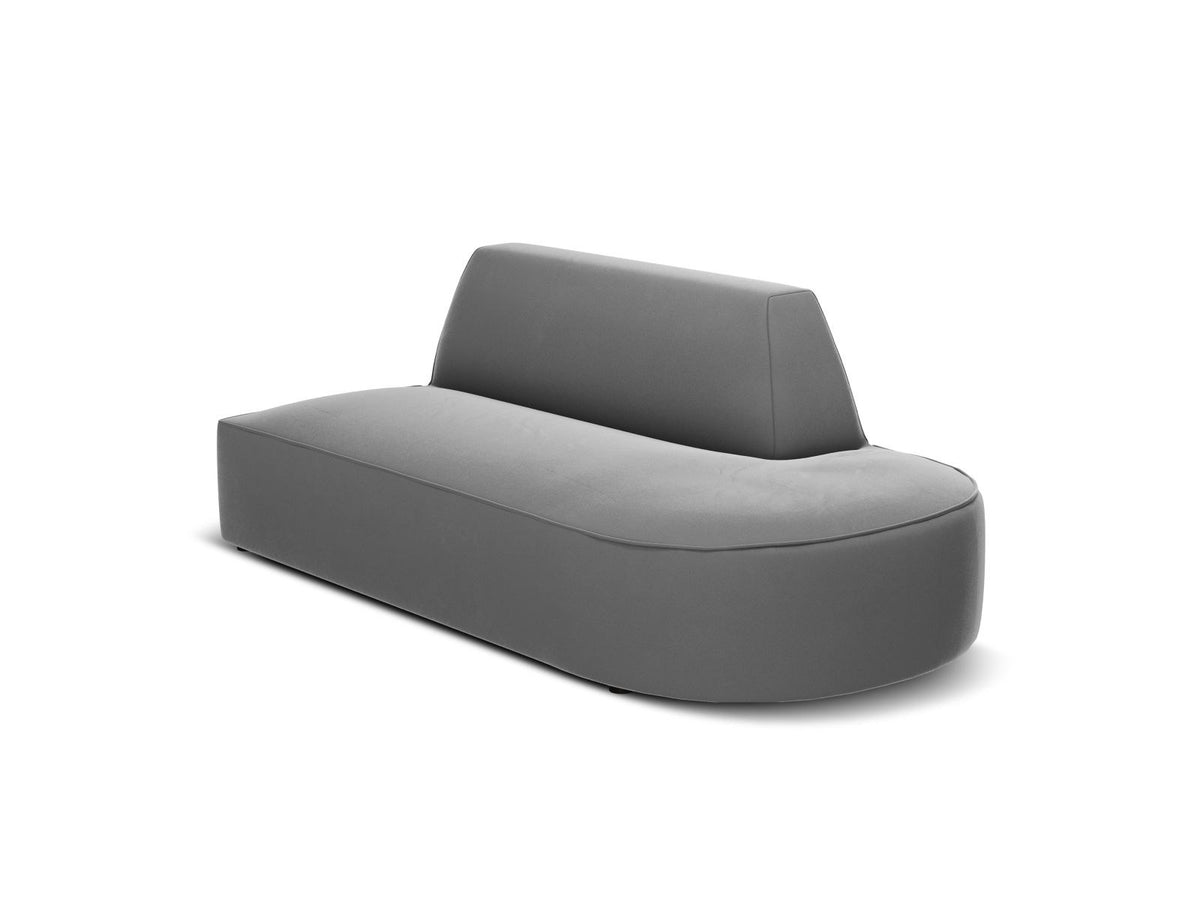 Modulsofa rechts mit beigem Samtbezug Salvador, Massivholzrahmen und schwarzen Kunststoffbeinen, 2 Sitzplätze, Récamiere-Form.