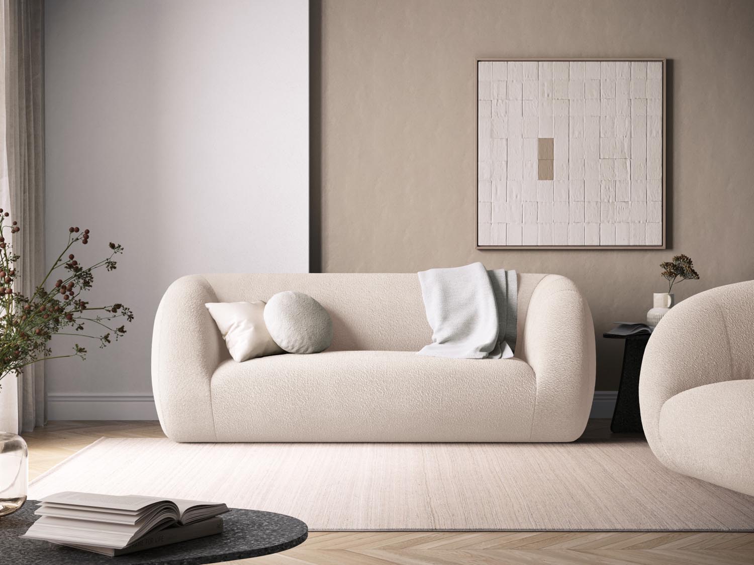 Entdecken Sie das elegante Essen Boucle Sofa 2 Sitzer von Cosmopolitan Design. Perfekt für Ihr modernes Zuhause, bietet es höchsten Komfort und stilvolles Design.