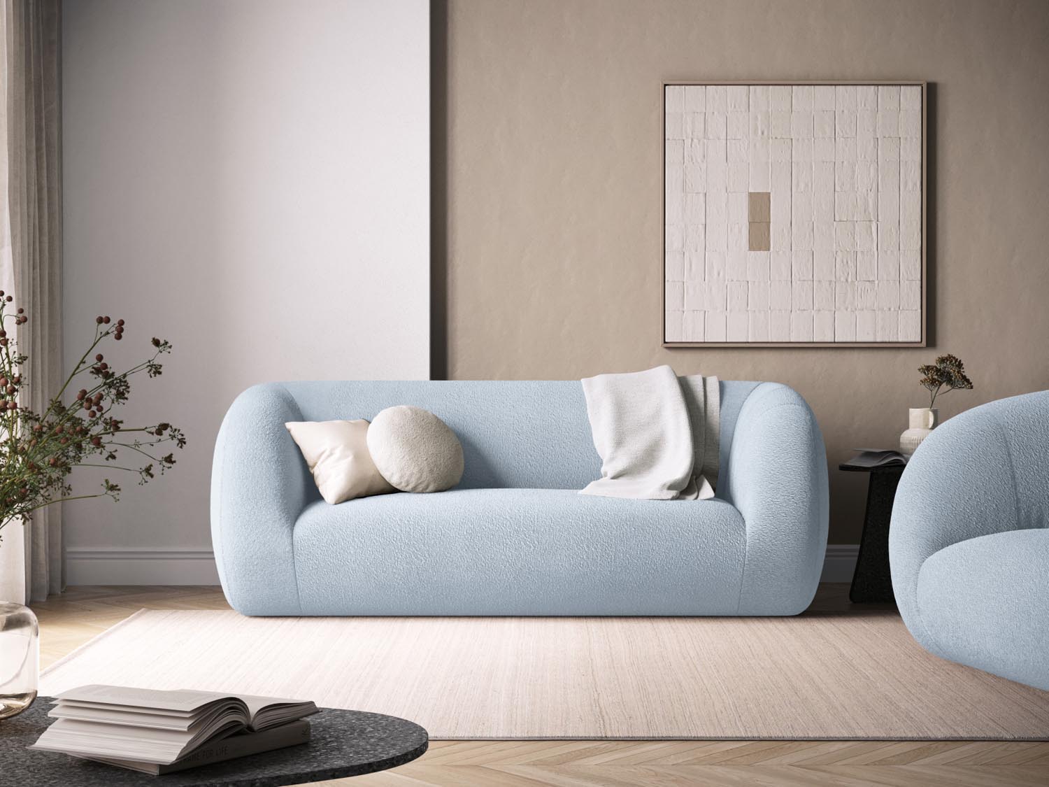 Entdecken Sie das elegante Essen Boucle Sofa 2 Sitzer von Cosmopolitan Design. Perfekt für Ihr modernes Zuhause, bietet es höchsten Komfort und stilvolles Design.