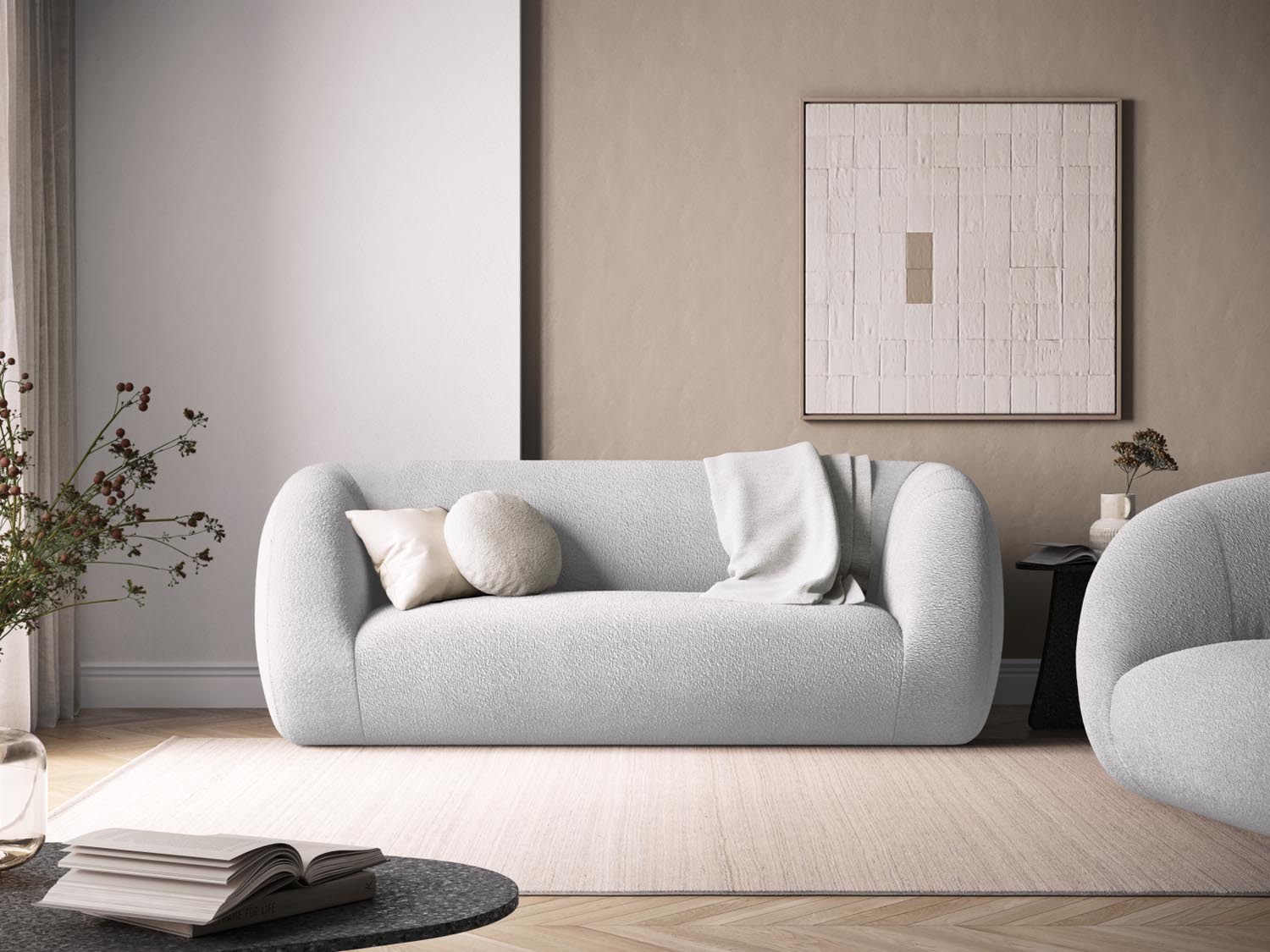 Entdecken Sie das elegante Essen Boucle Sofa 2 Sitzer von Cosmopolitan Design. Perfekt für Ihr modernes Zuhause, bietet es höchsten Komfort und stilvolles Design.