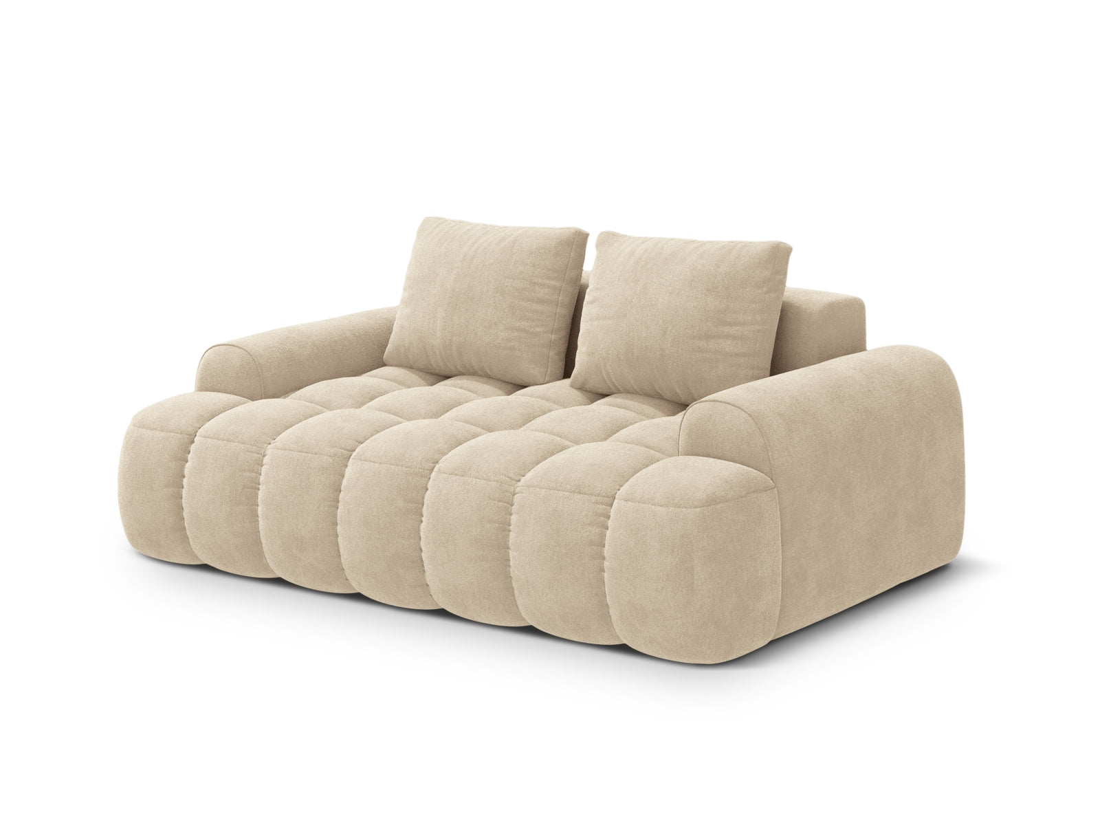 Modernes Linz Velour Sofa für zwei Personen in zartem Beige, perfekt für entspannte Stunden und stilvolle Einrichtung.