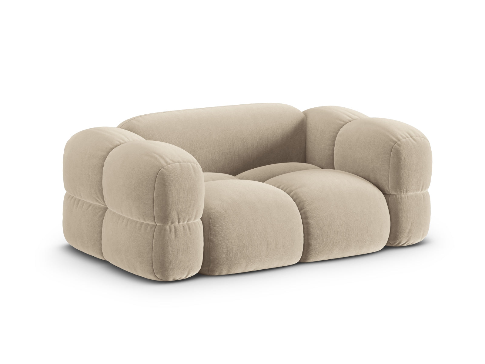Stilvolles Loretto Velour Sofa in sanftem Beige, perfektes 2-Sitzer Möbelstück für moderne und elegante Wohnräume.