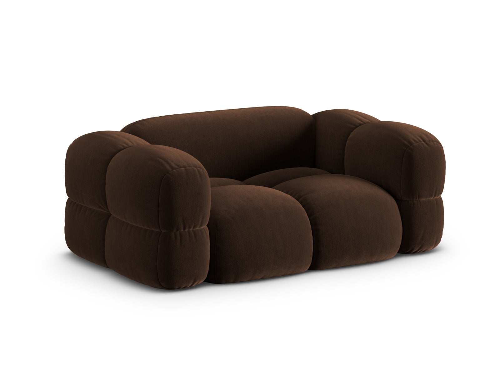 Stilvolles 2-Sitzer Velour Sofa Loretto in Chocolate-Vogue, perfekt für moderne Wohnkonzepte und gemütliche Abende.