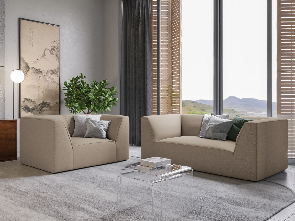 2-Sitzer Sofa Siena in Light Beige-Scala mit strukturiertem Cordstoff, Massivholzrahmen und schwarzen Kunststoffbeinen, urbanes Design.