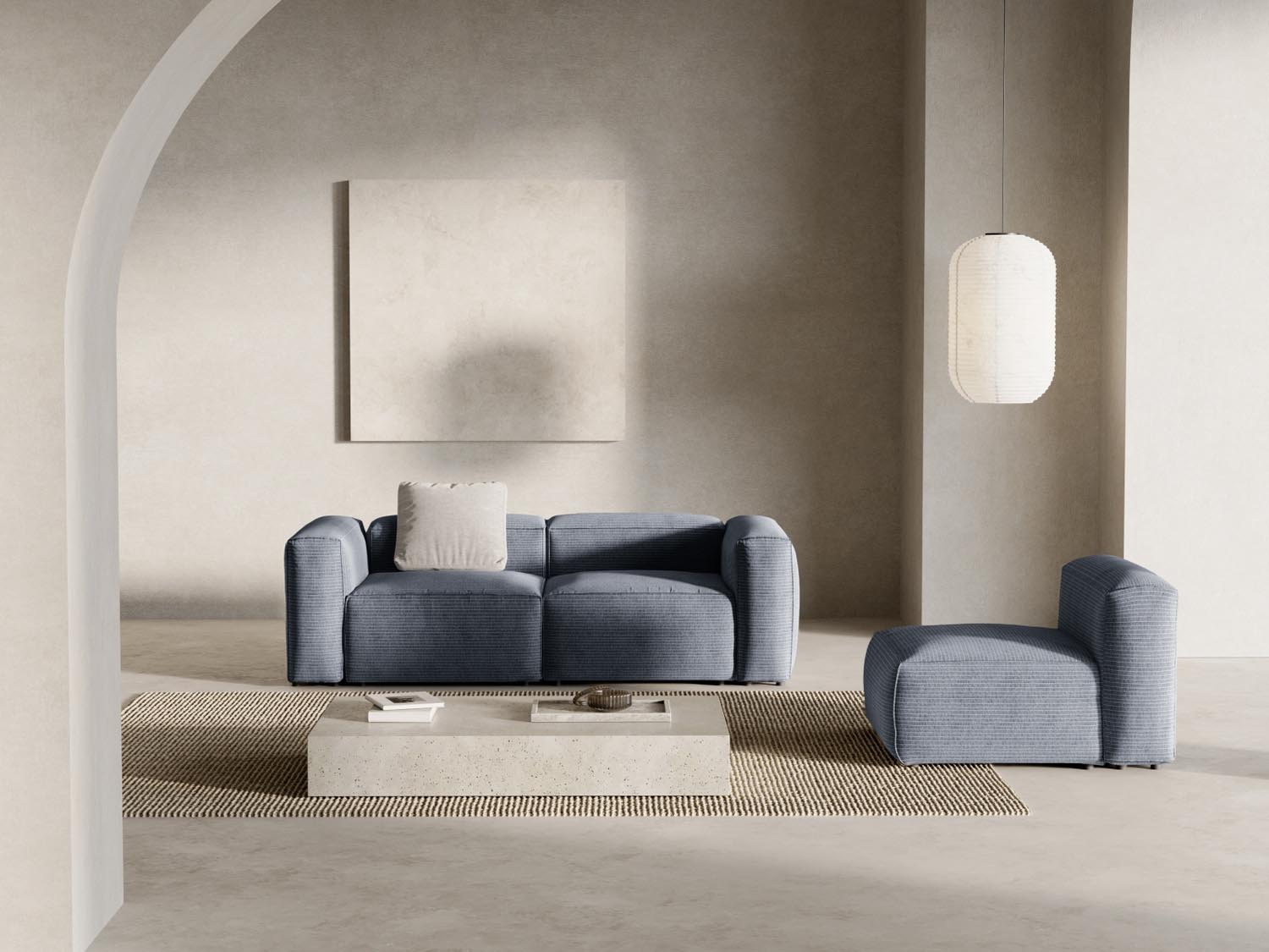 Bergamo Modular Sofa 2 Sitzer in Muted Blue-Perla präsentiert im Onlineshop von KAQTU Design AG. 2er Sofa ist von Cosmopolitan Design