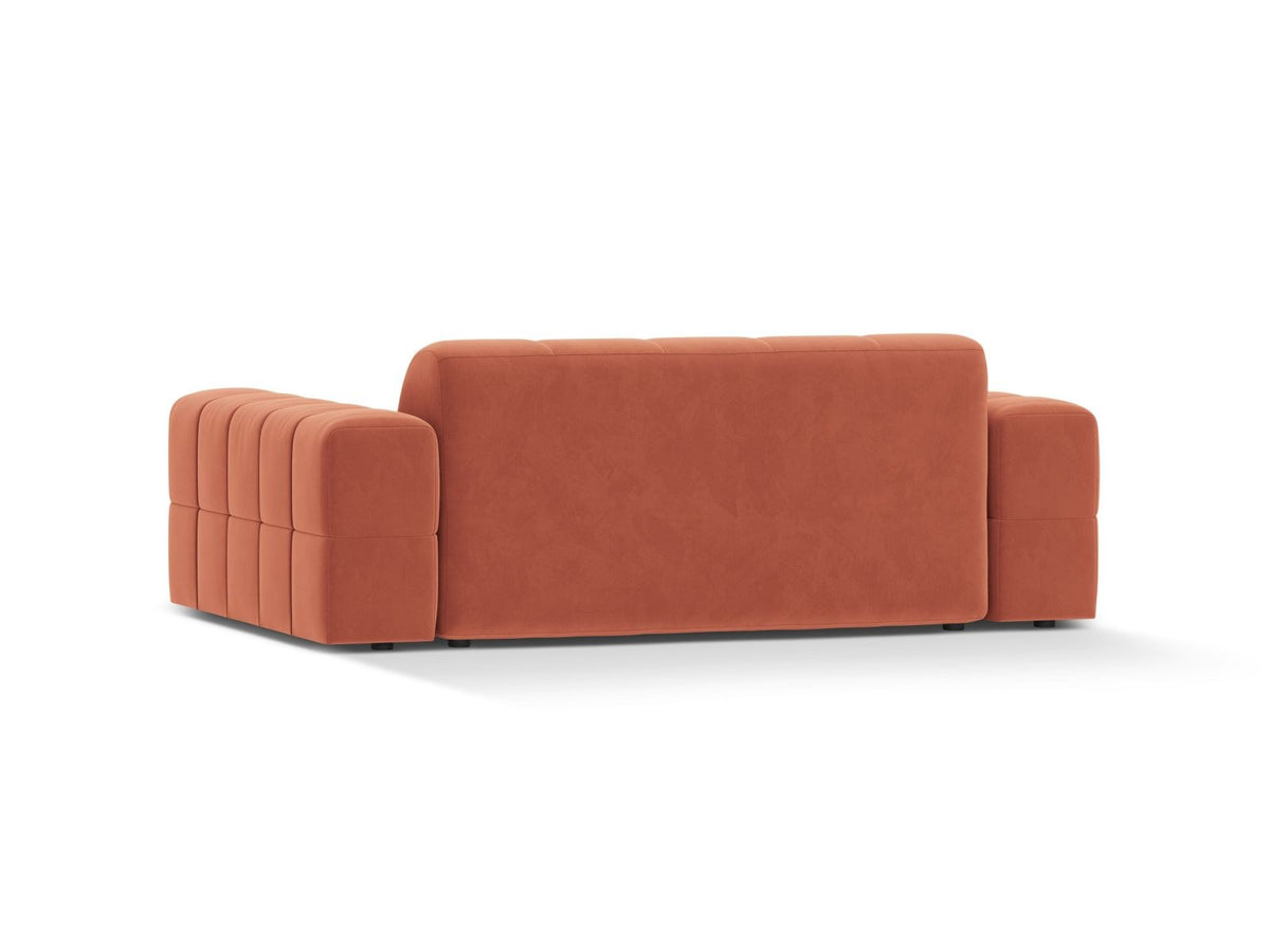 Zweisitzer-Sofa der Serie Chicago in Light Beige-Venus Samtstoff mit Massivholzrahmen und schwarzen Kunststoffbeinen, gerade Form.