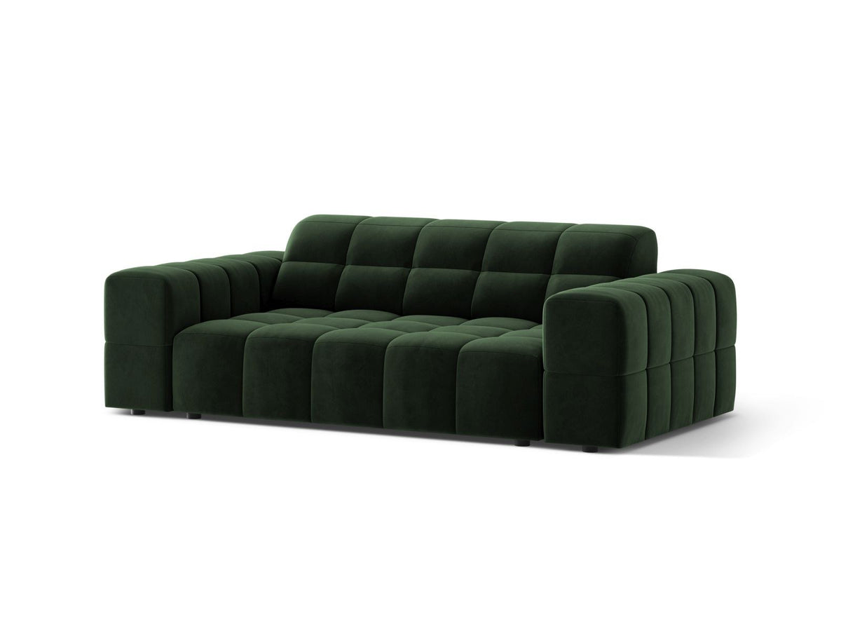 Zweisitzer-Sofa der Serie Chicago in Light Beige-Venus Samtstoff mit Massivholzrahmen und schwarzen Kunststoffbeinen, gerade Form.