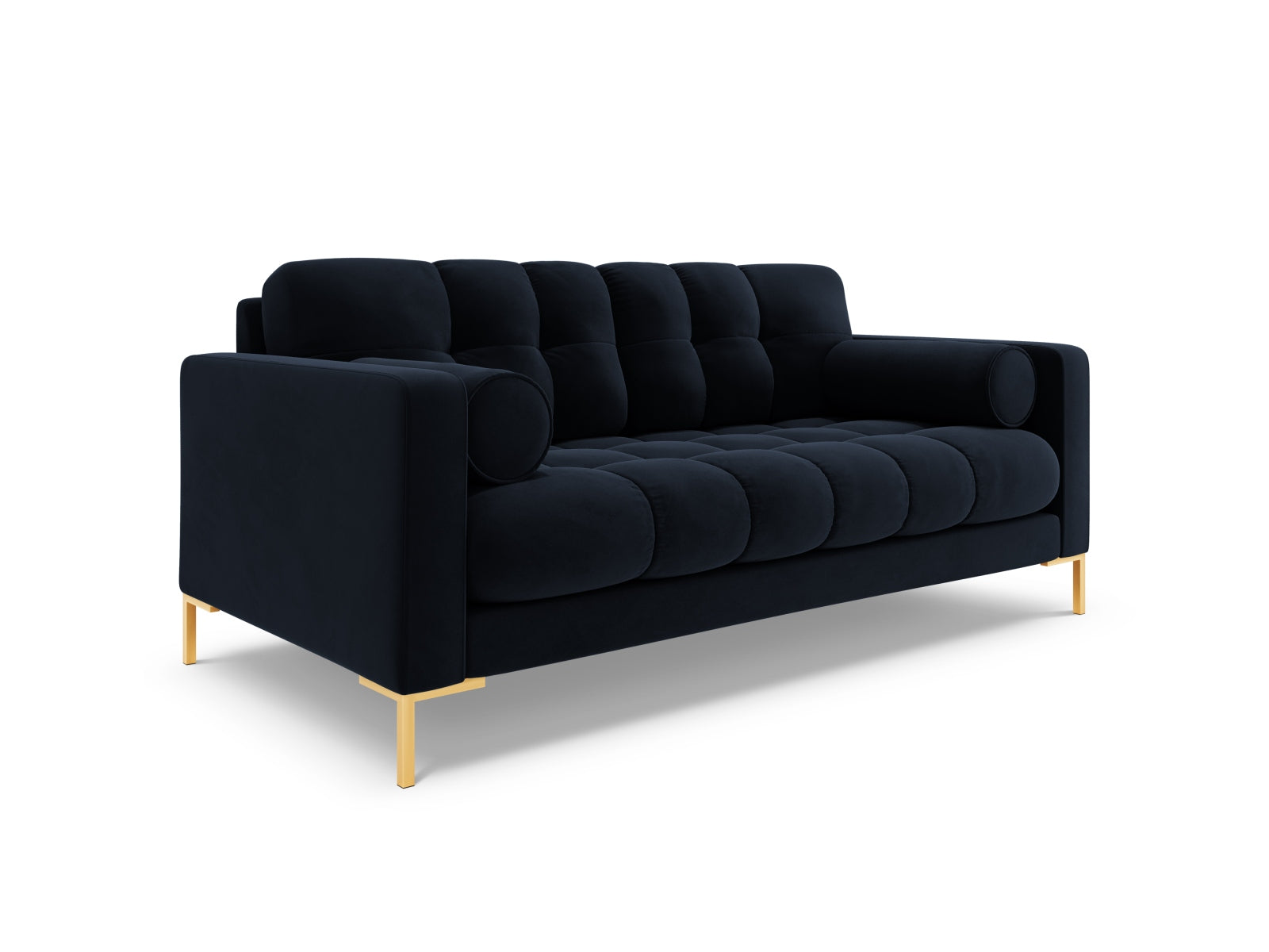 Elegantes 2-Sitzer Sofa Bali in tiefem Blau, ideal für moderne Wohnräume, vereint Komfort und zeitgemäßes Design.
