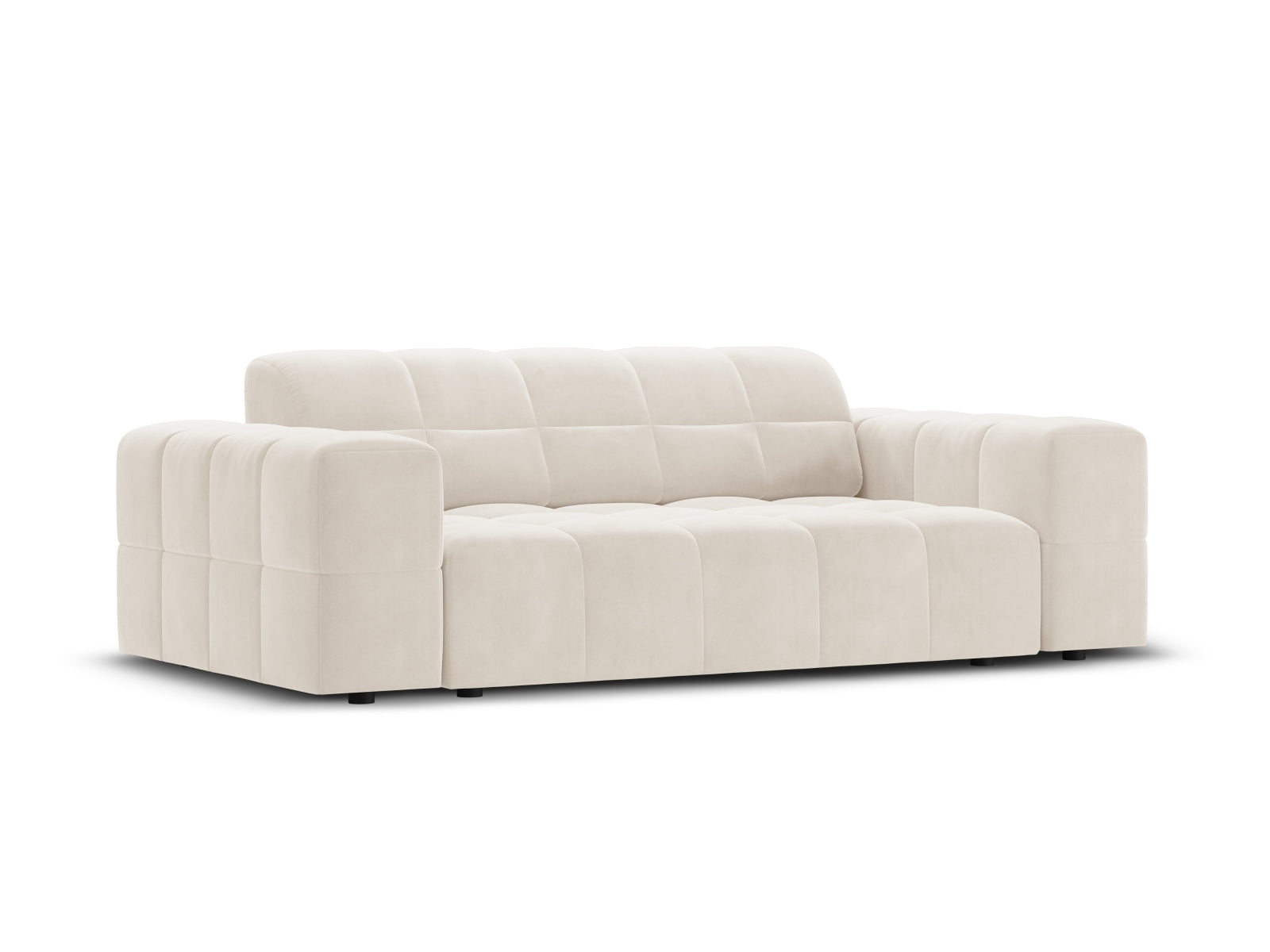 Stylisches 2-Sitzer Sofa im Chicago-Design aus weichem Velours in hellem Beige, perfekt für gemütliche und moderne Wohnambiente.