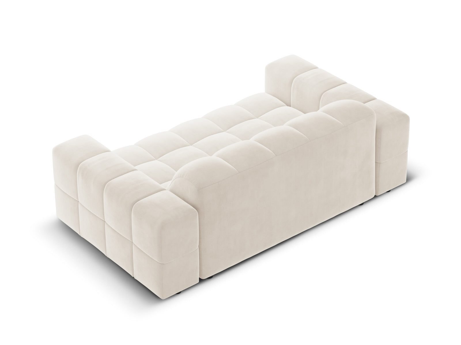 Elegantes 2-Sitzer Sofa im Chicago-Stil, gefertigt aus luxuriösem Velours in sanftem Beige, ideal für stilvolle Wohnräume.